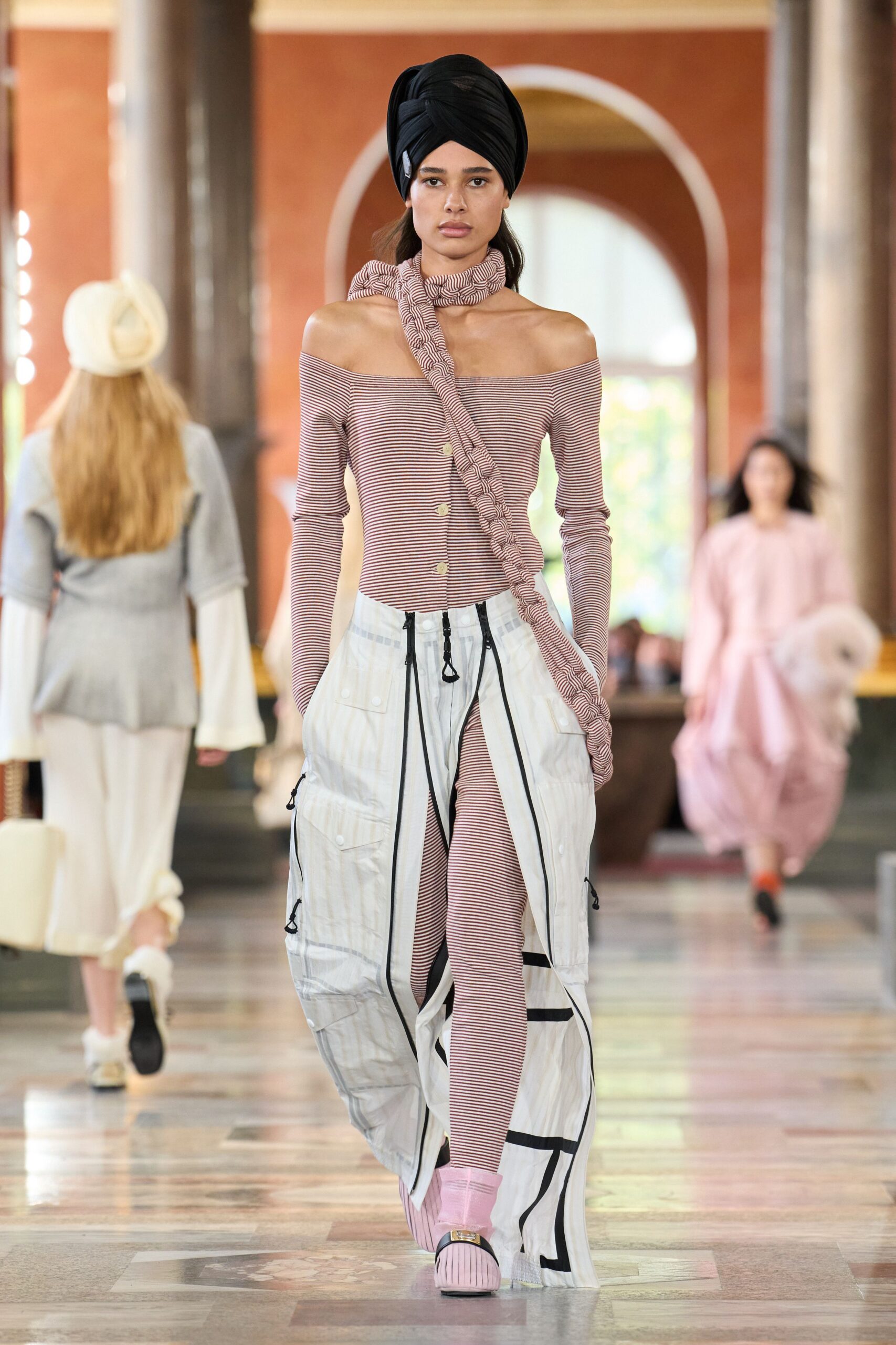 pink cotton off-shoulder long-sleeve fitted buttoned layered dress