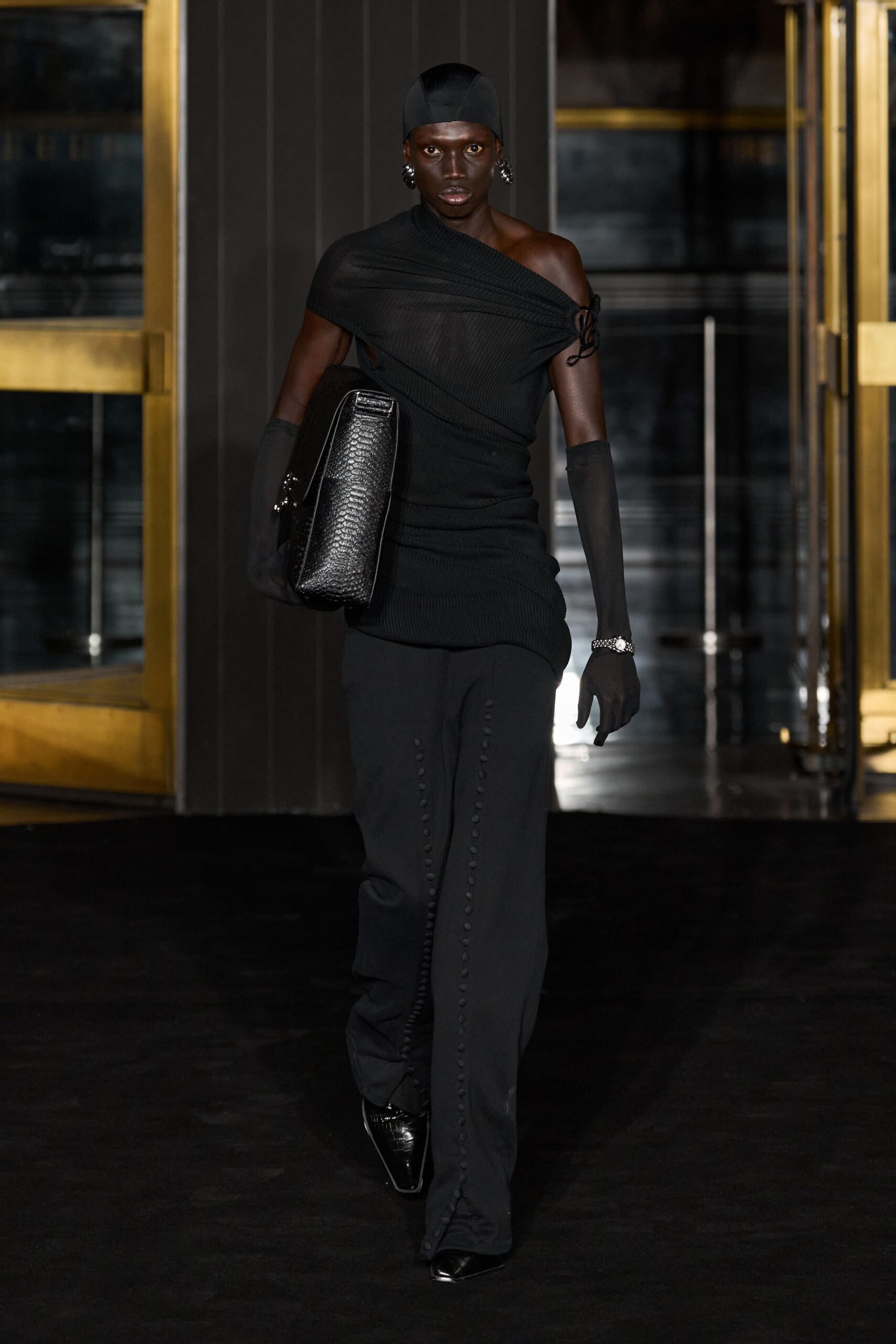 black fitted top and pants