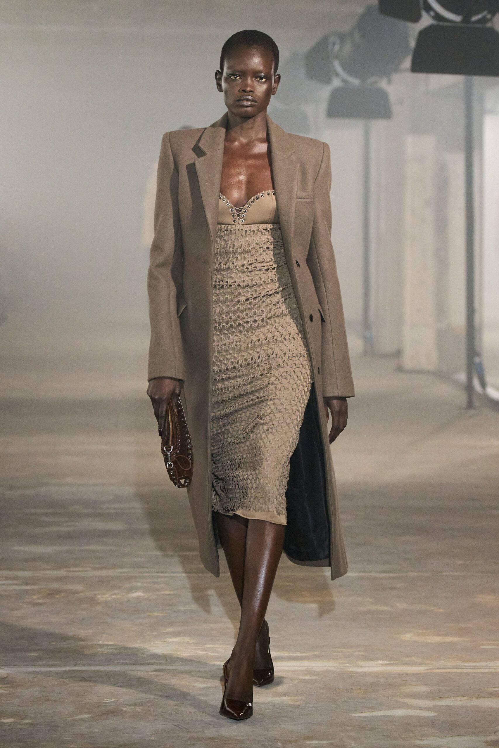 brown wool long-sleeve collared tailored buttoned coat