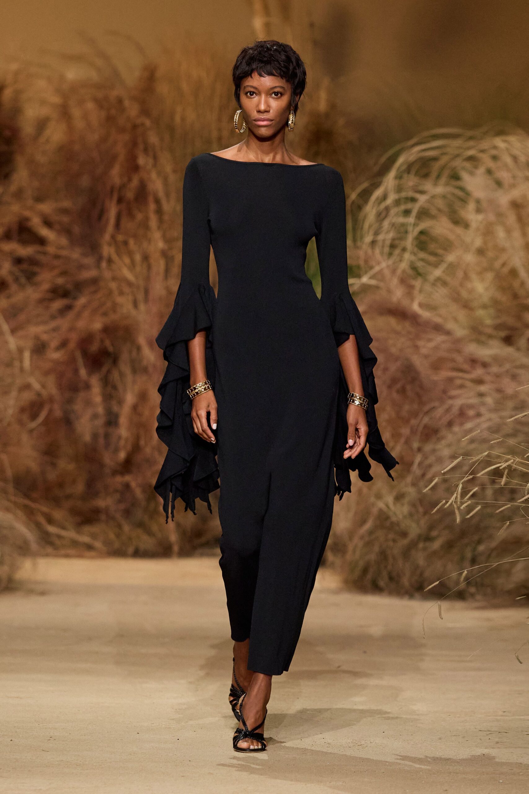 black midi dress with ruffles
