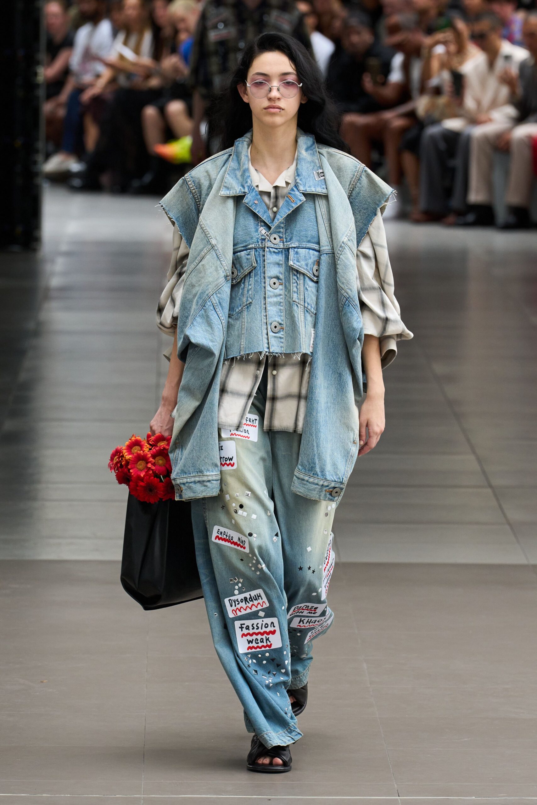 denim vest with checked shirt