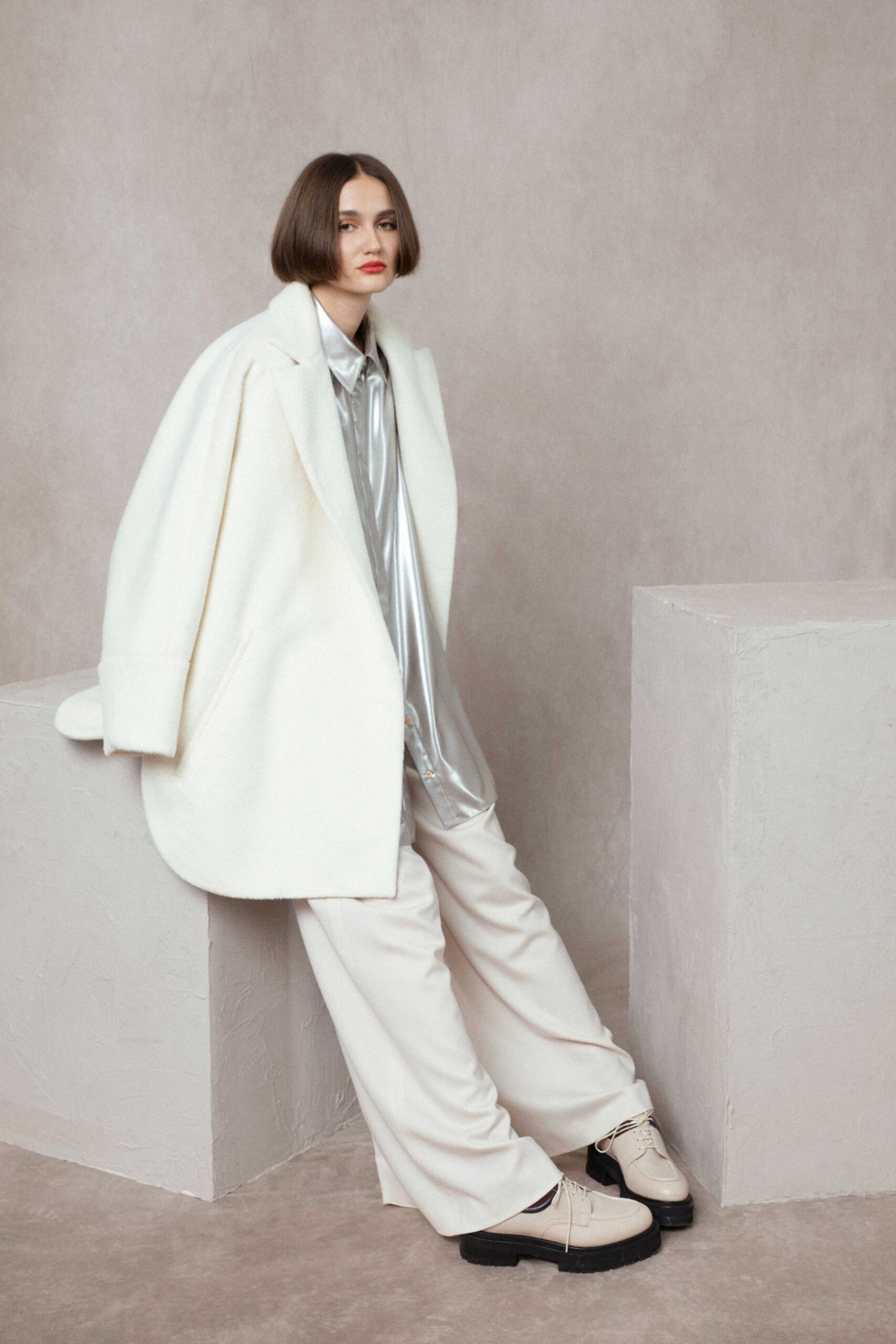 gray satin long-sleeve collared relaxed shiny shirt