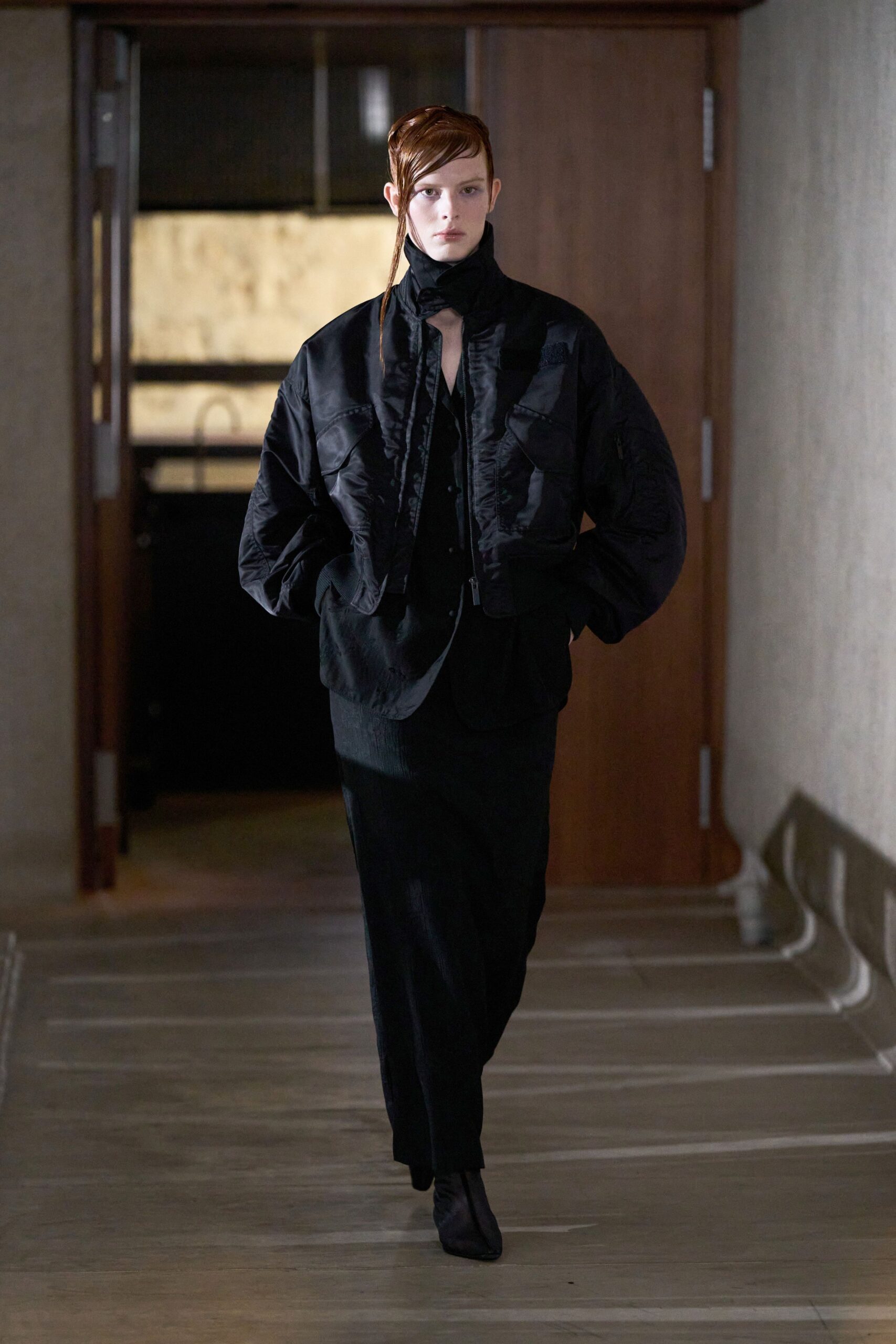 black oversized jacket and dress