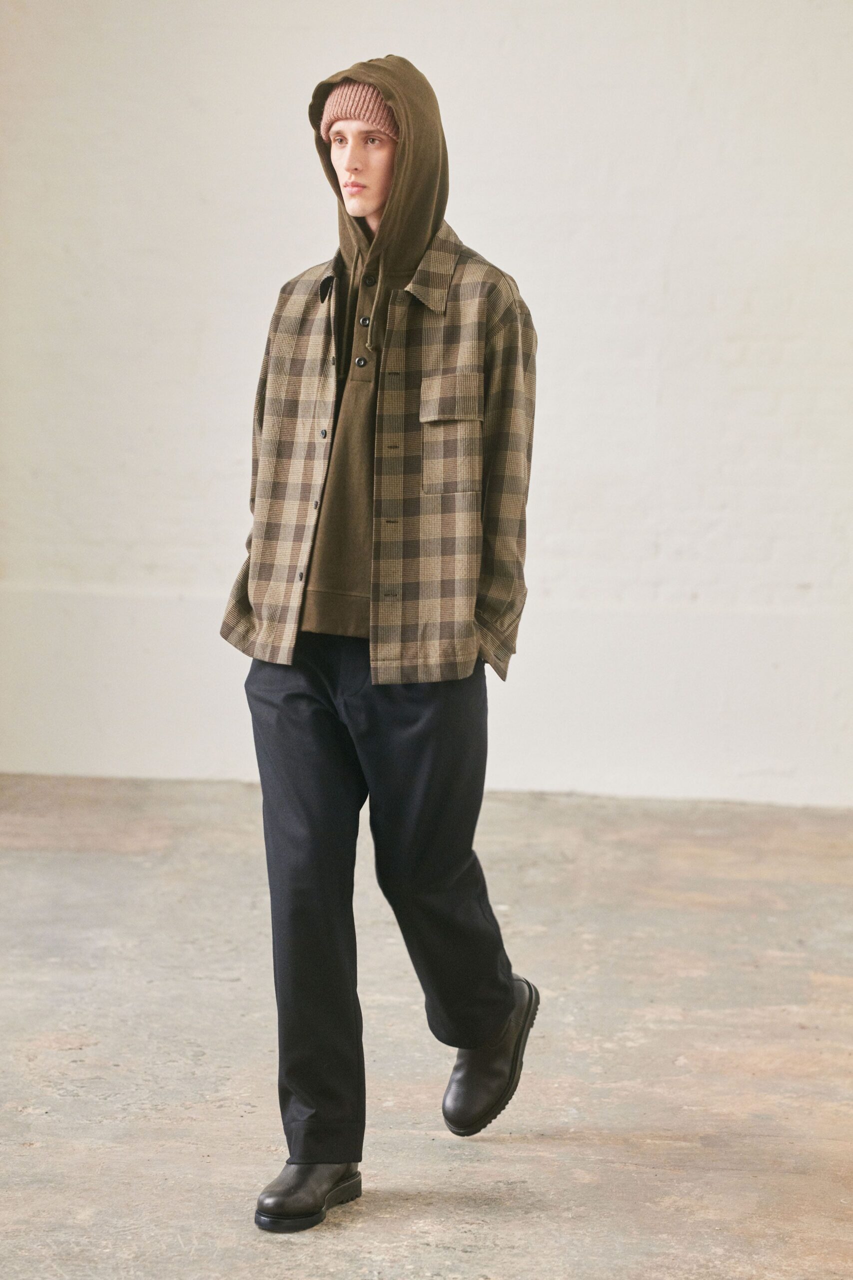 brown checked jacket with hoodie
