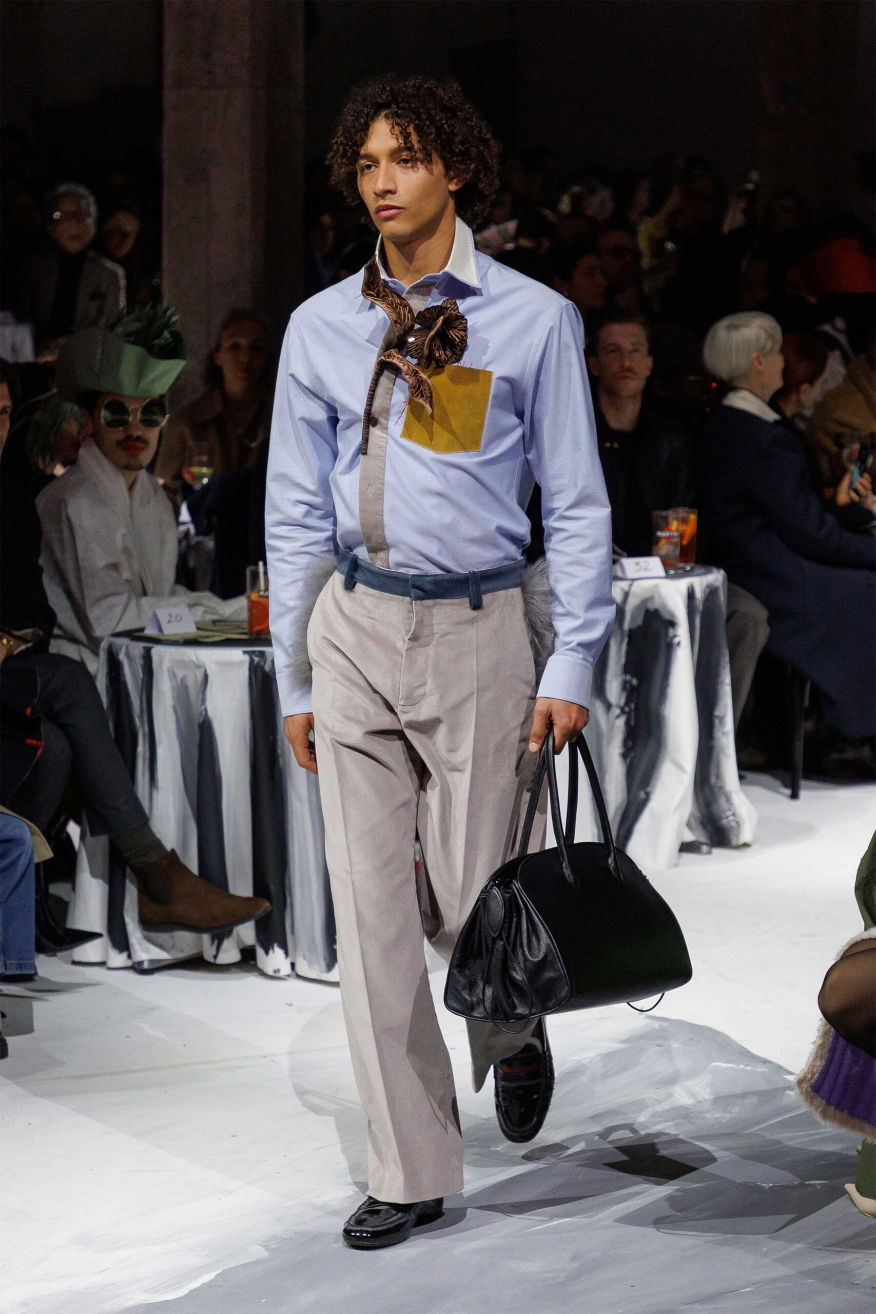 blue cotton shirt with yellow detail