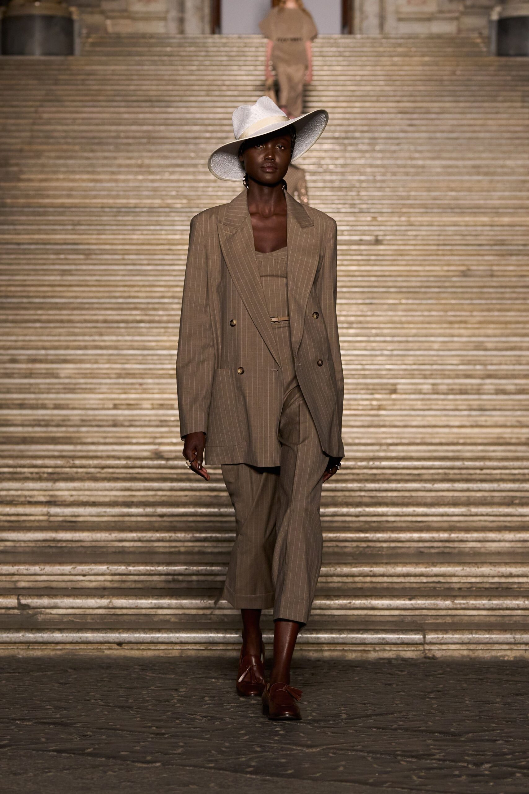 beige tailored blazer with pants