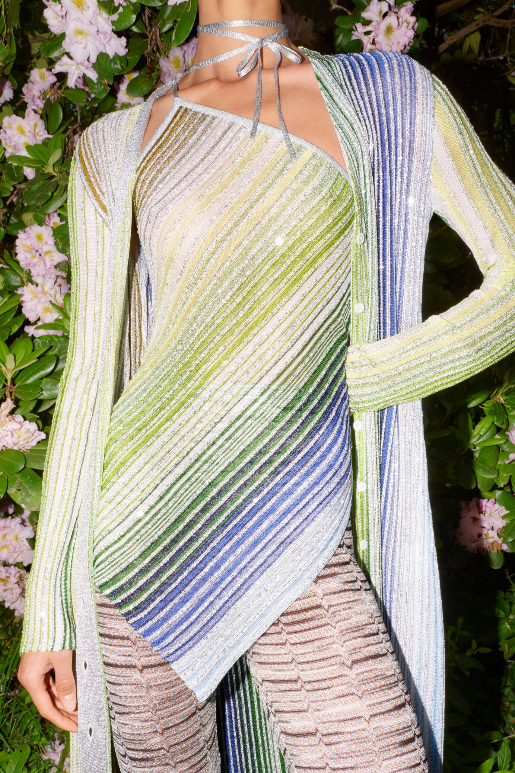 white mesh long-sleeve relaxed striped sheer cardigan