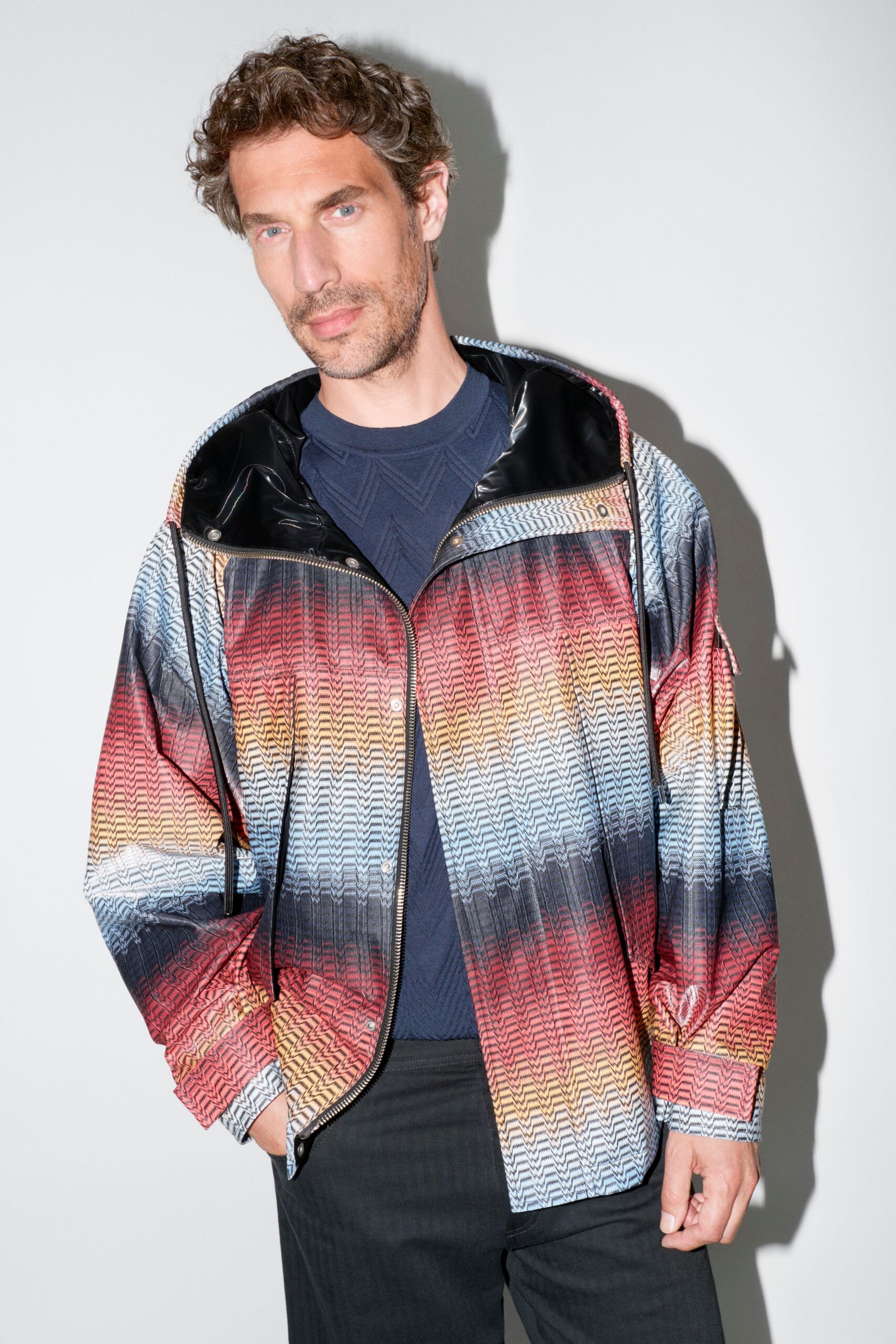 red vinyl long-sleeve collared relaxed color-blocked shiny jacket