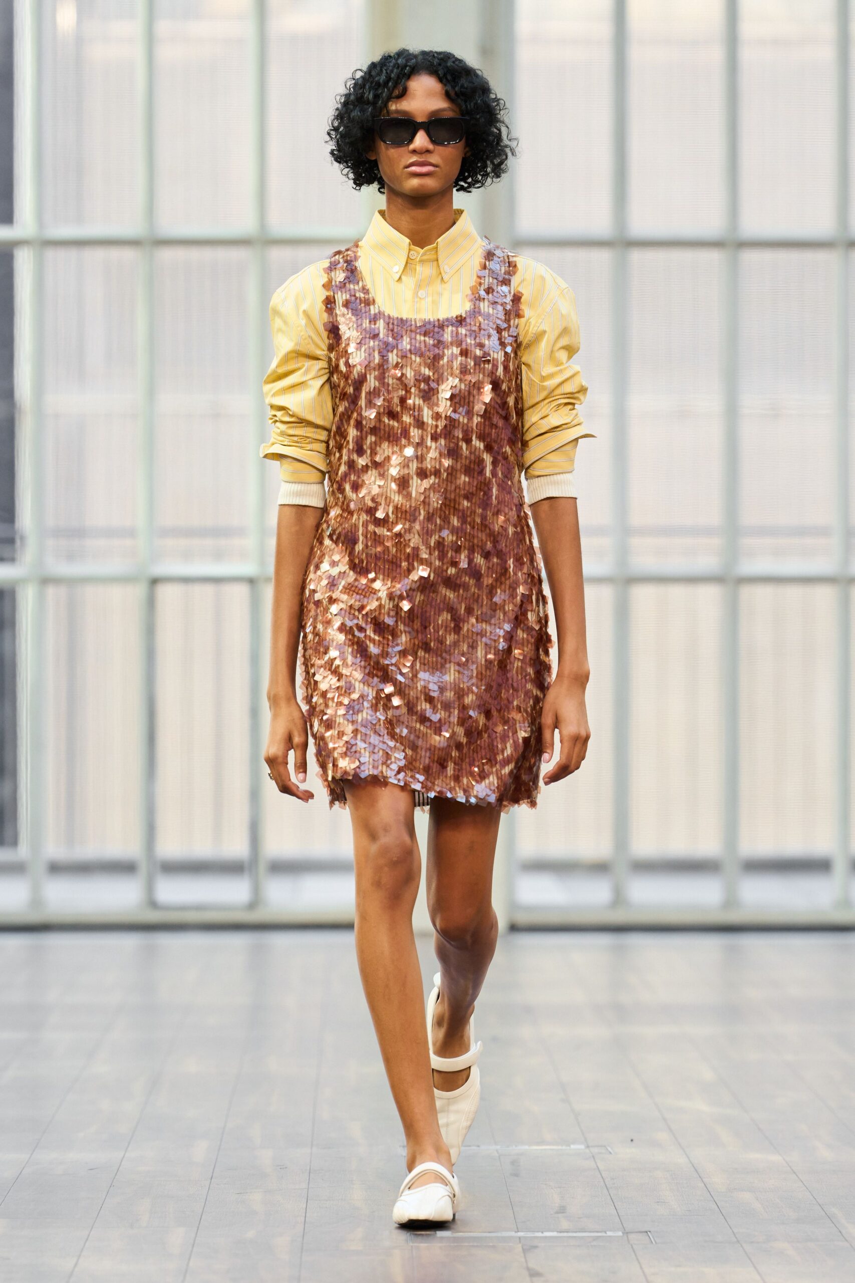 yellow cotton long-sleeve collared relaxed shirt