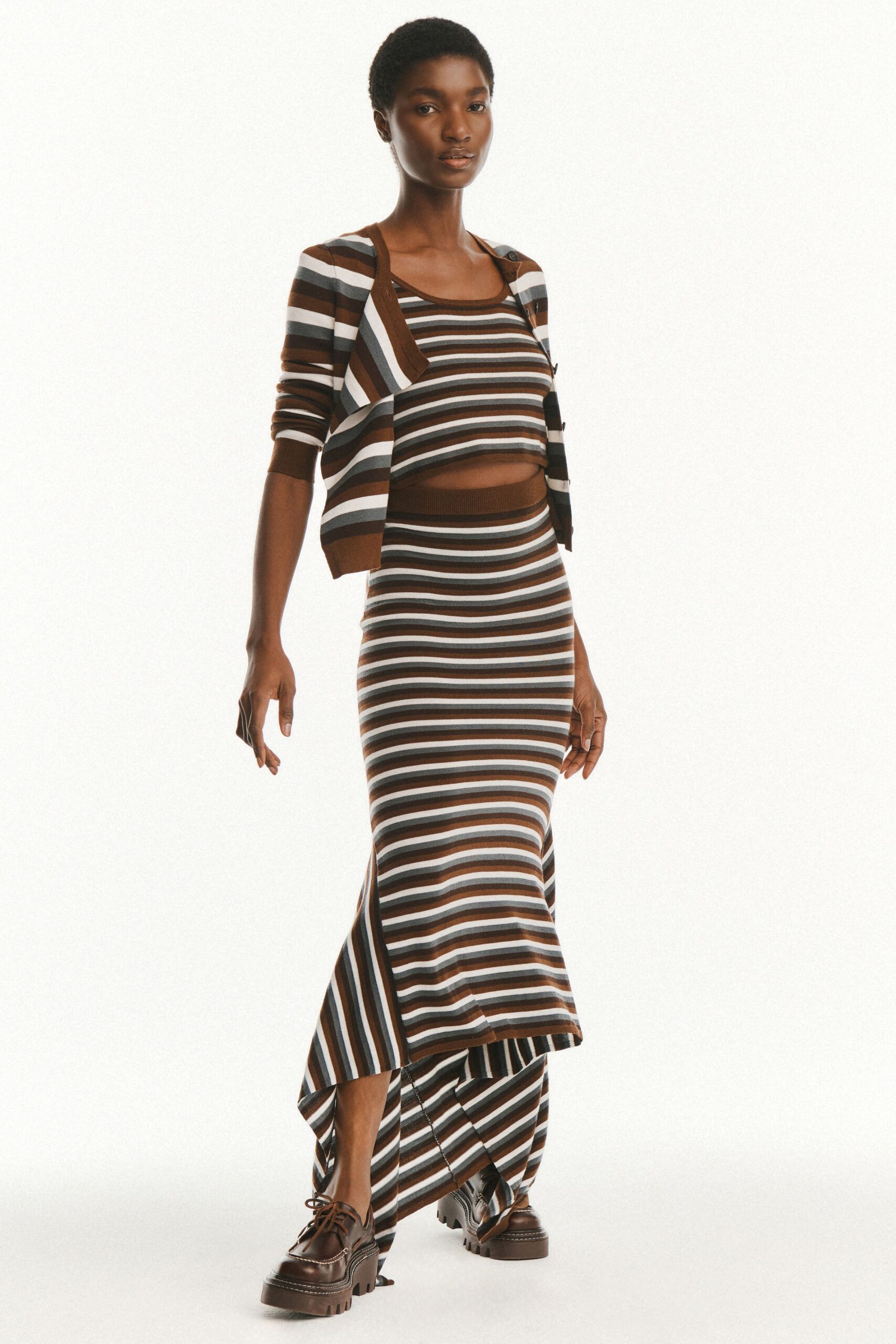 striped brown top and skirt