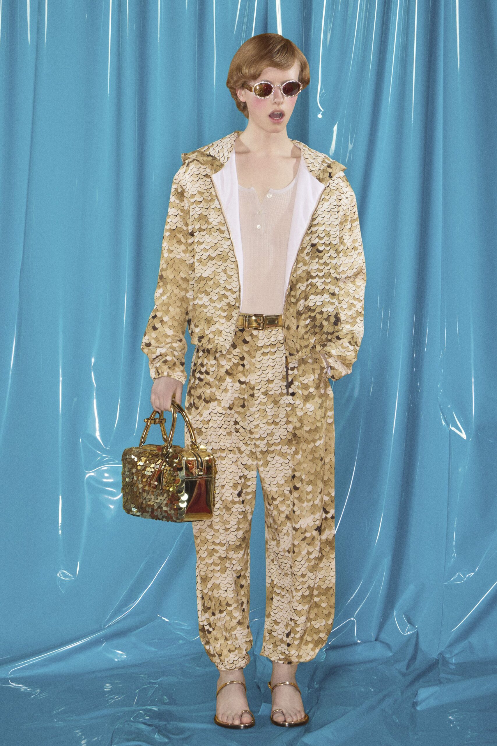 gold sequin jacket and pants
