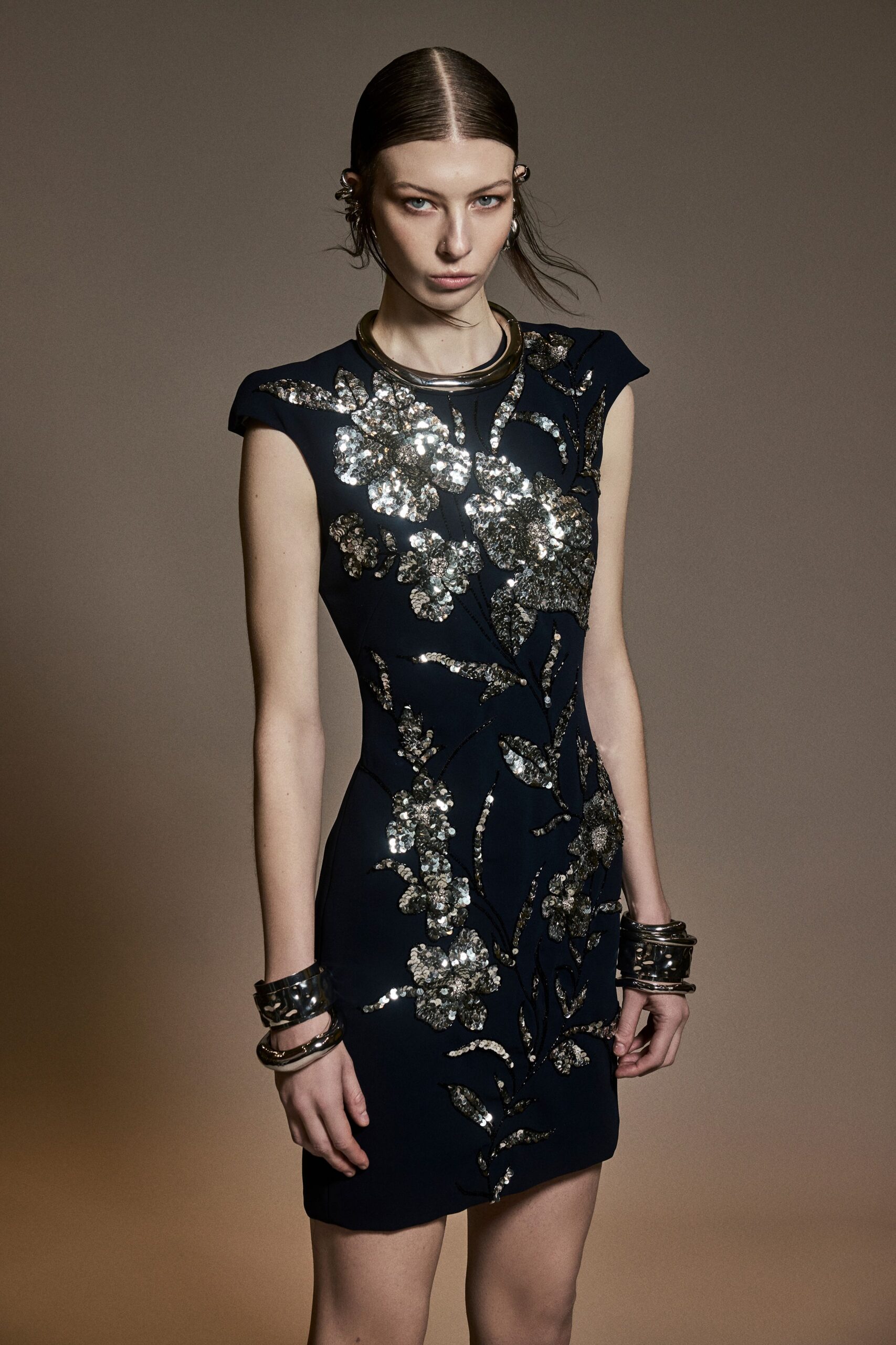 black embroidered mini dress