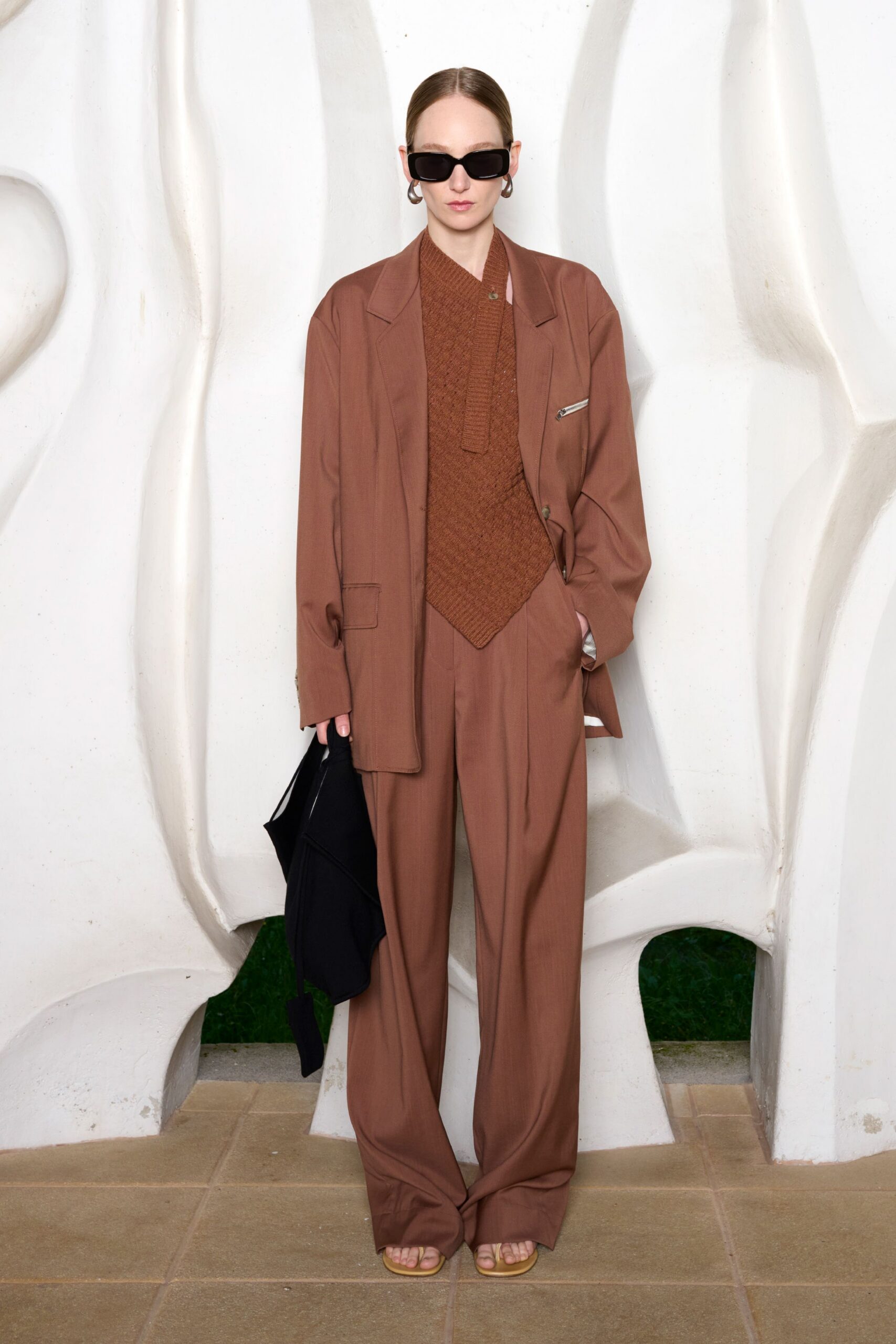 brown blazer and vest outfit