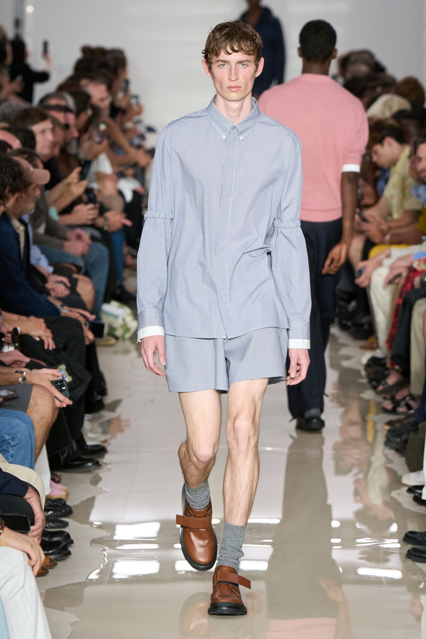 blue cotton shirt with shorts