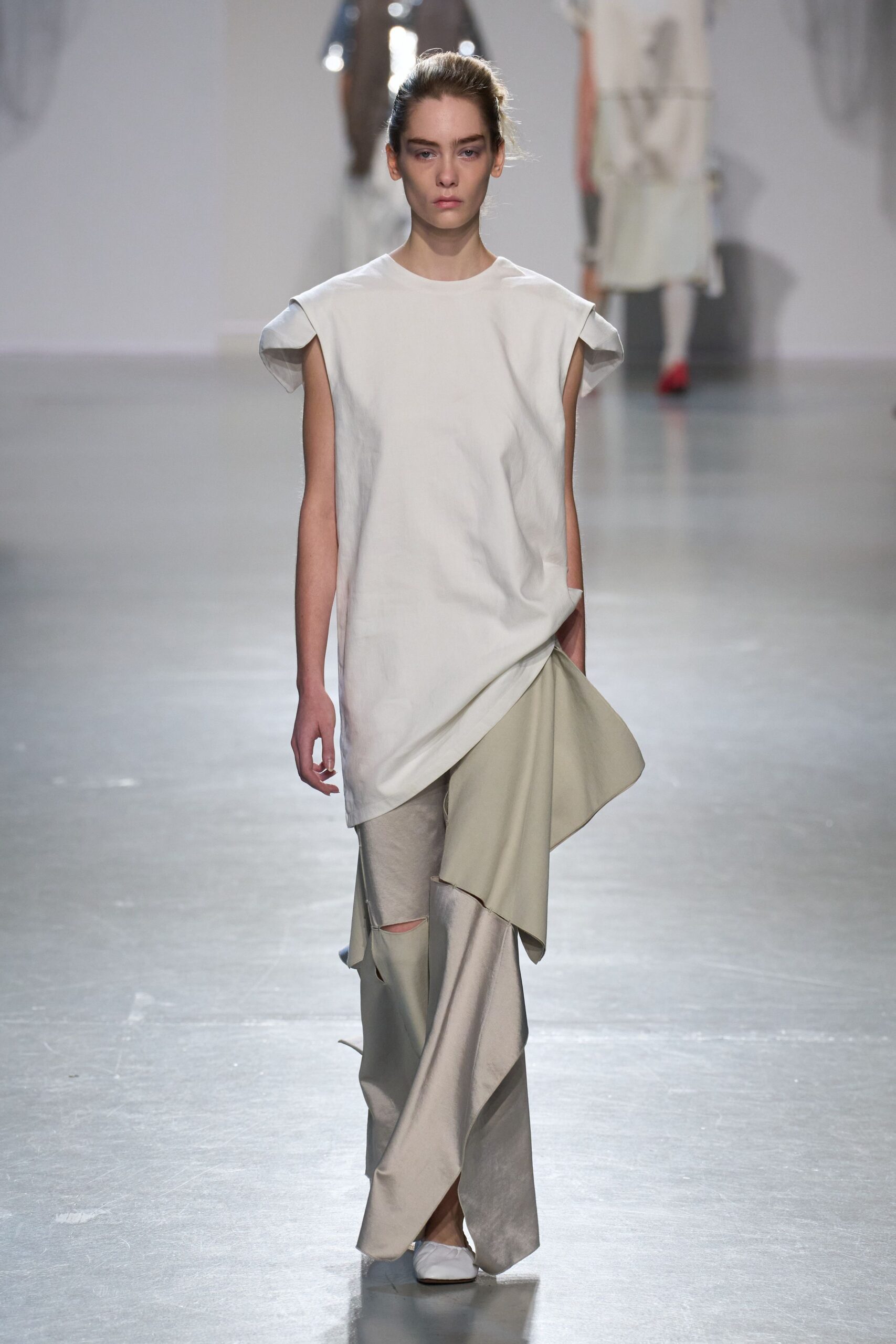 white cotton sleeveless asymmetric relaxed draped midi dress