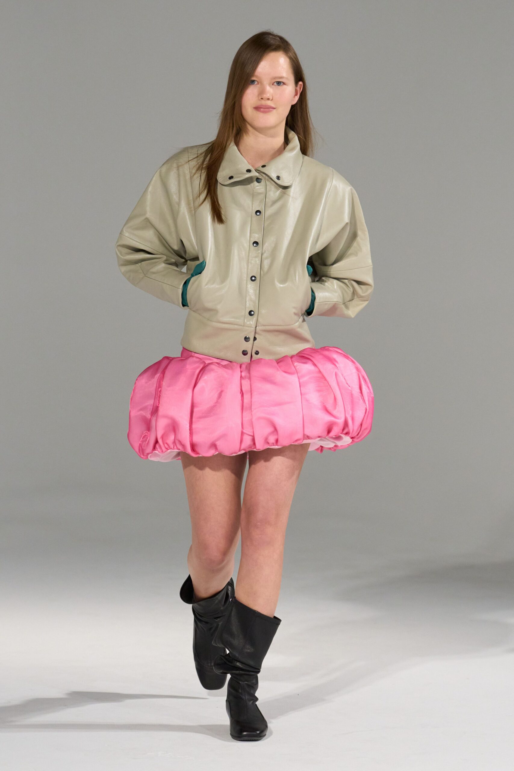 beige leather long-sleeve collared relaxed buttoned jacket
