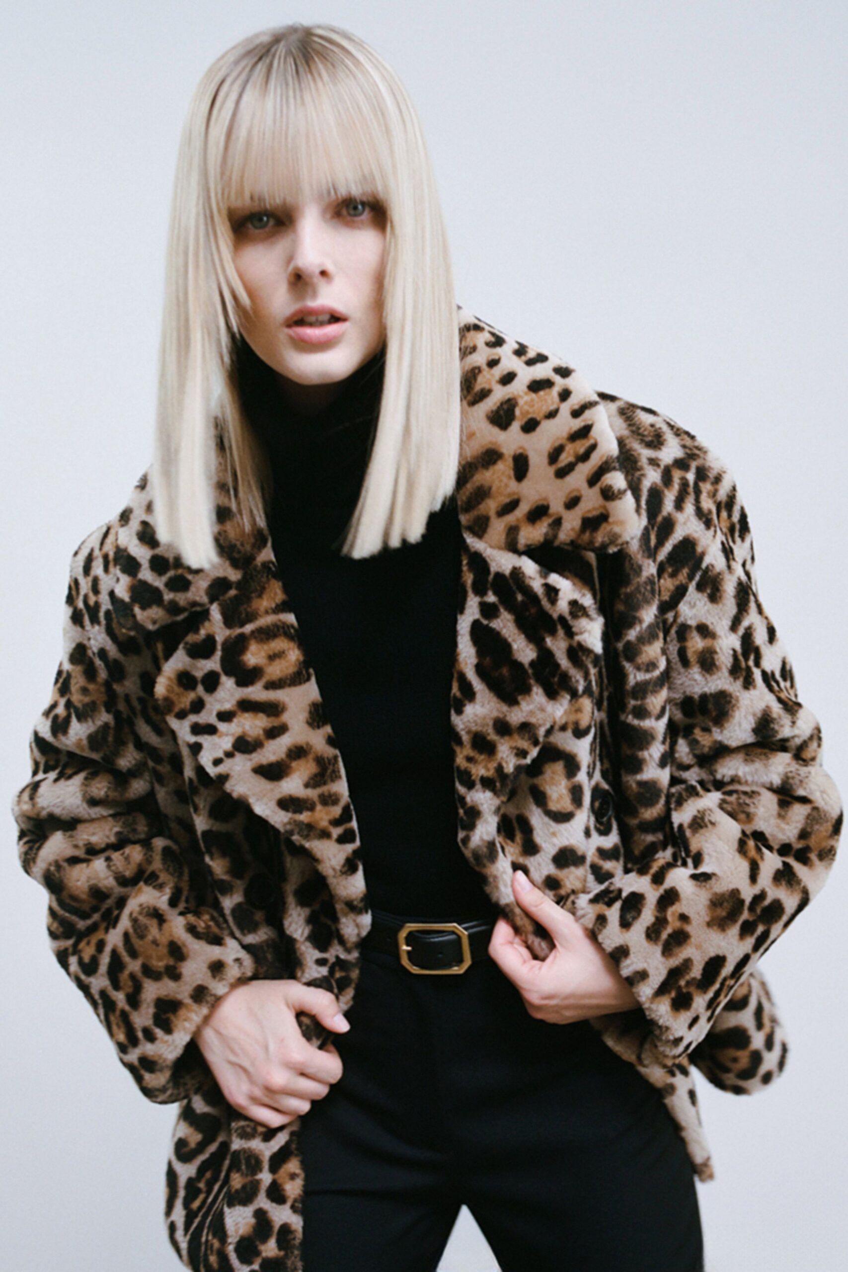 brown faux-fur relaxed animal-print coat