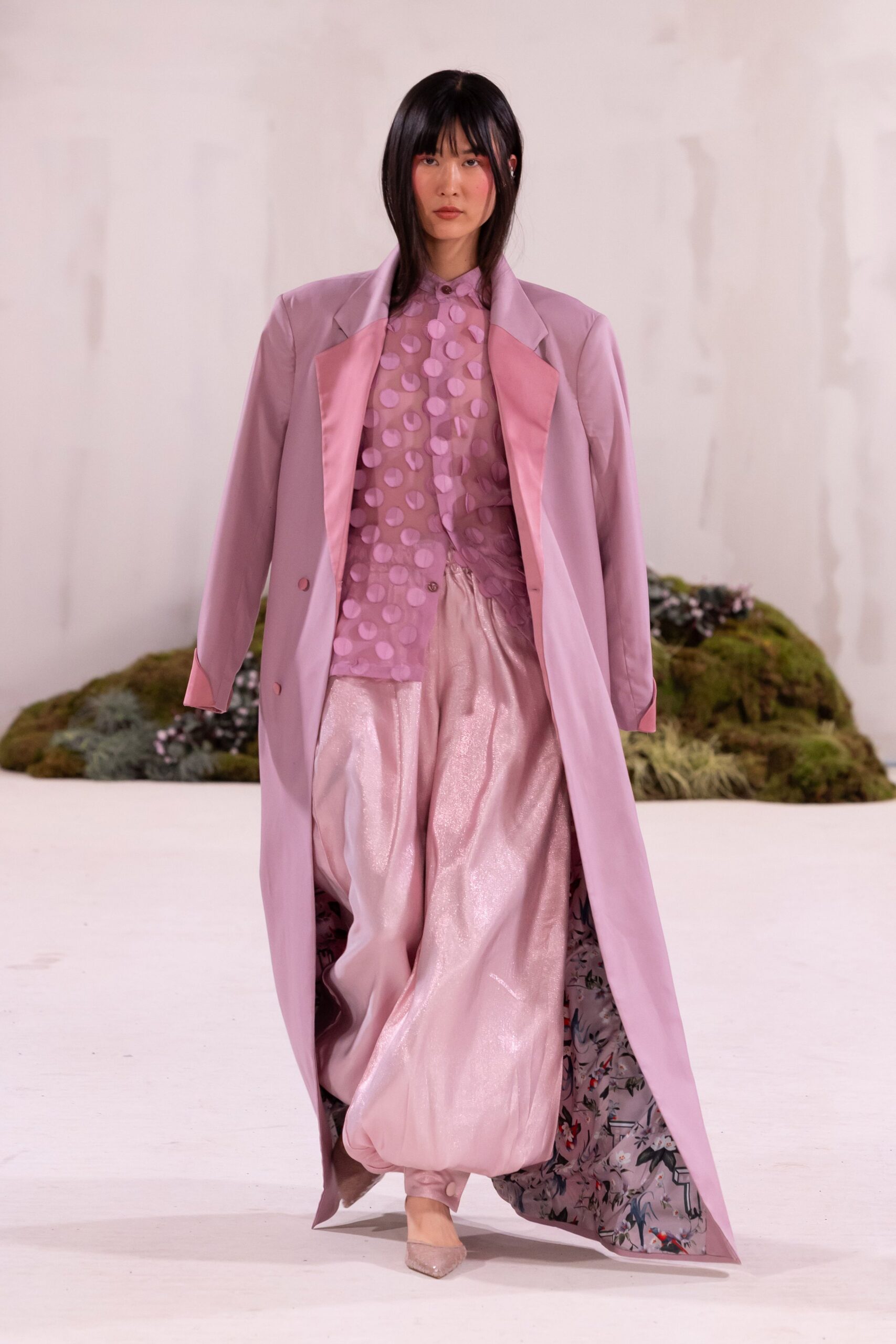 pink silk relaxed wide-leg shiny pants