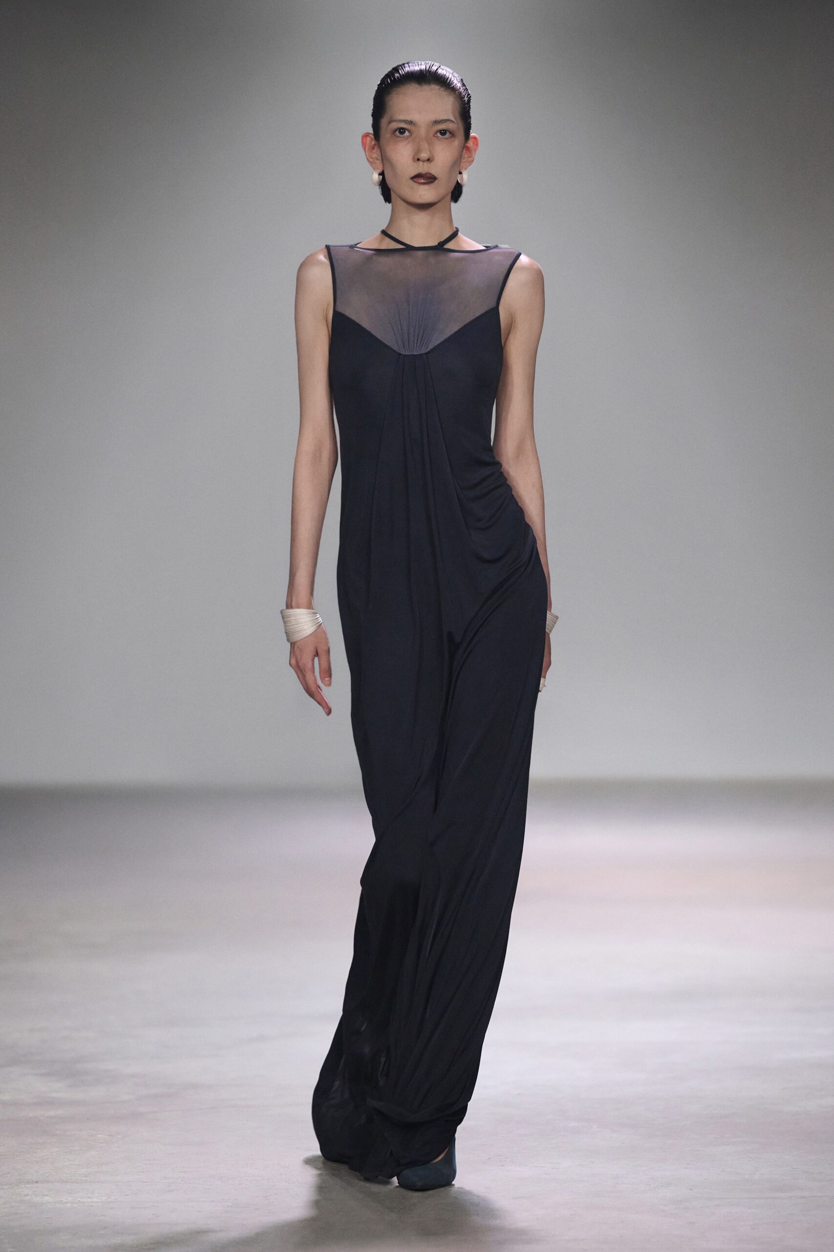 black silk sleeveless gown