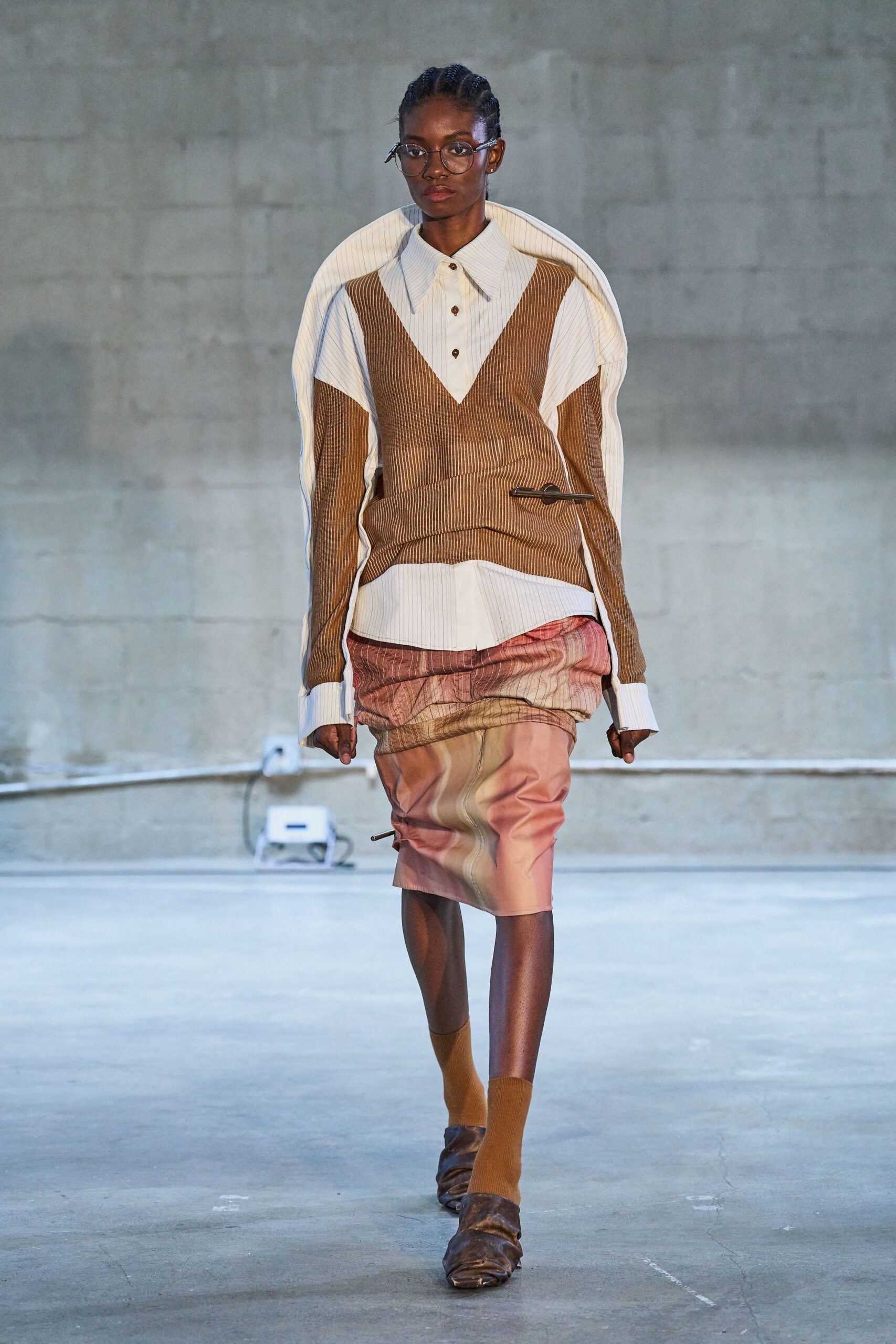 brown cotton fitted ribbed vest