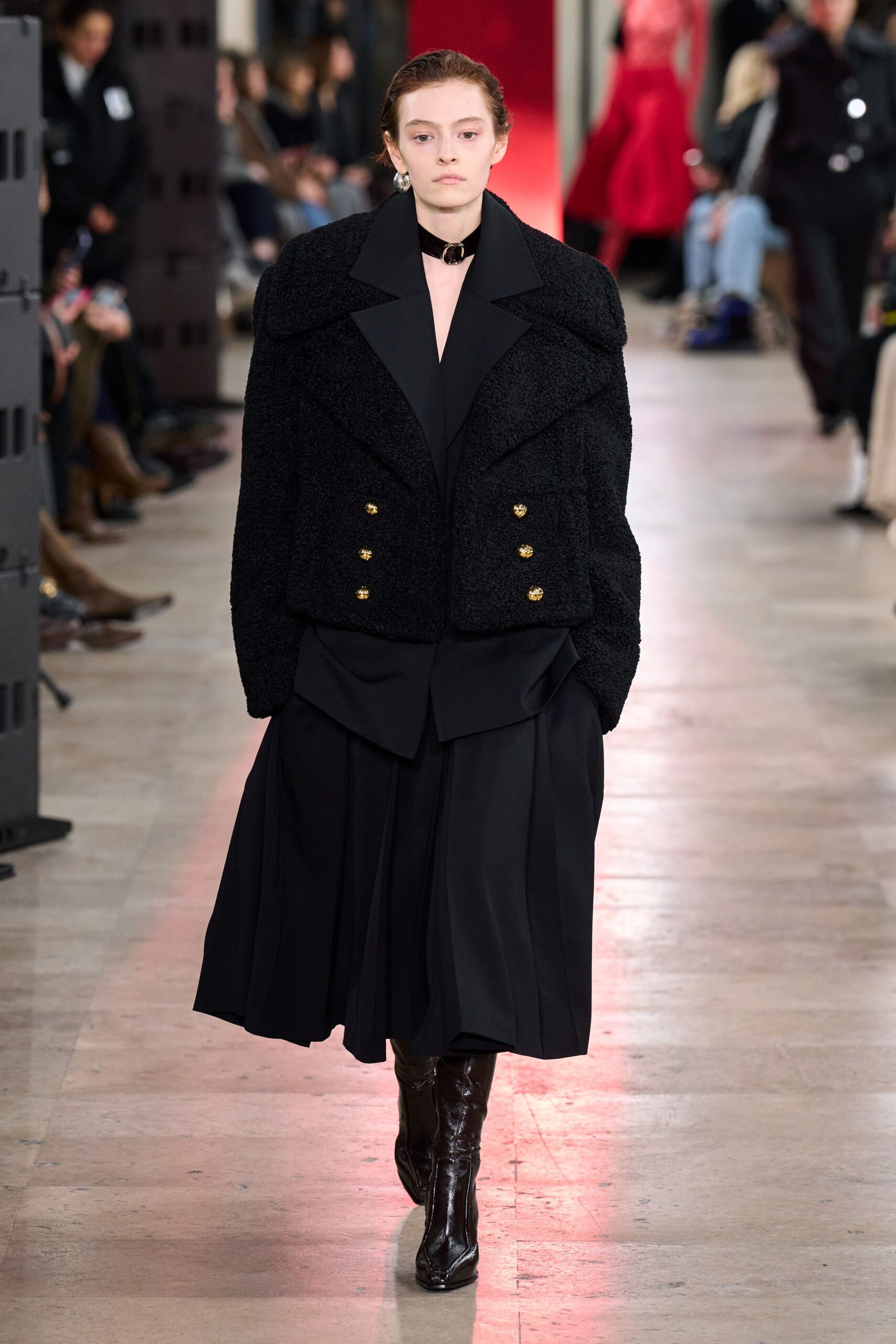 black wool long-sleeve collared oversized buttoned coat