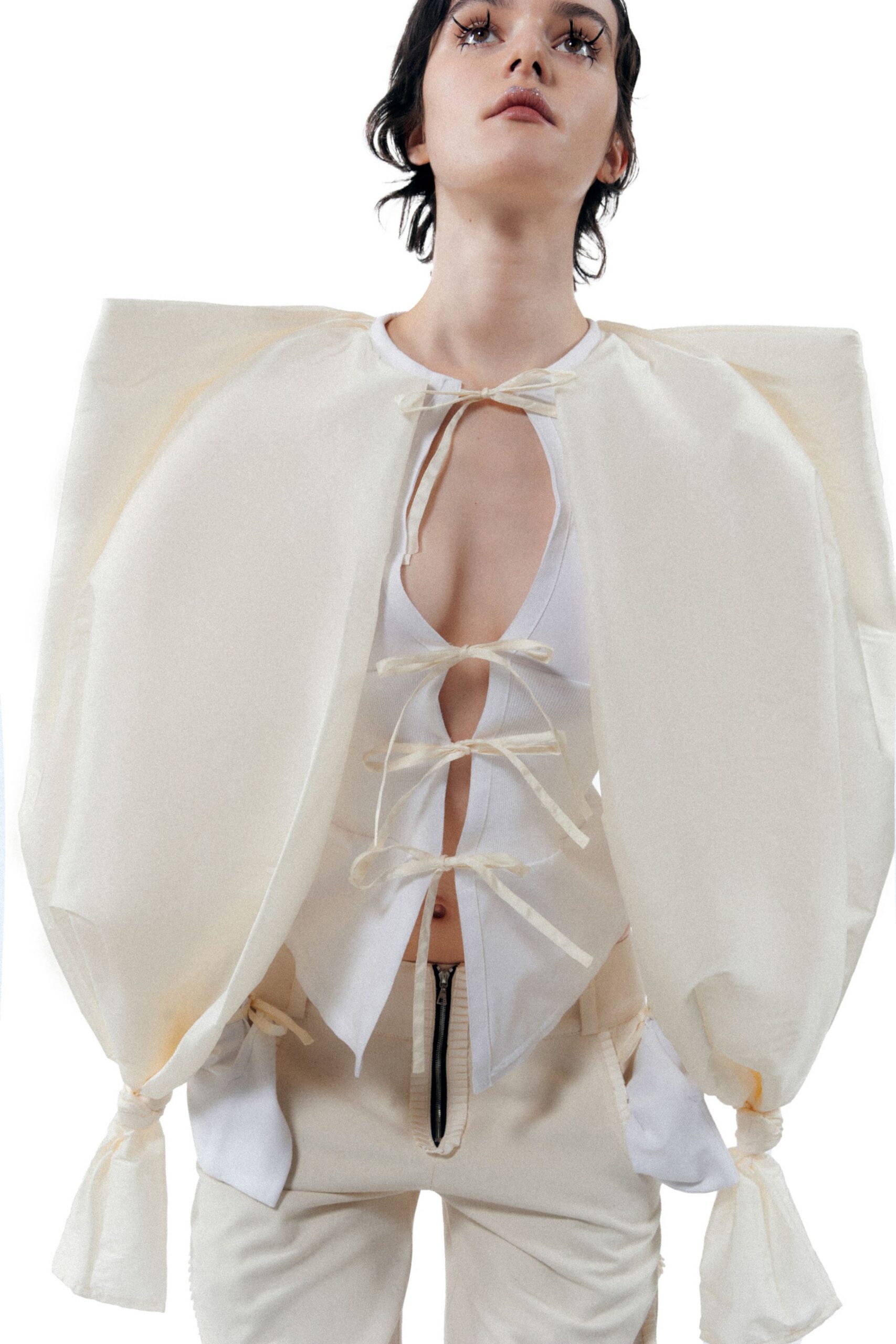 white cotton structured draped cape