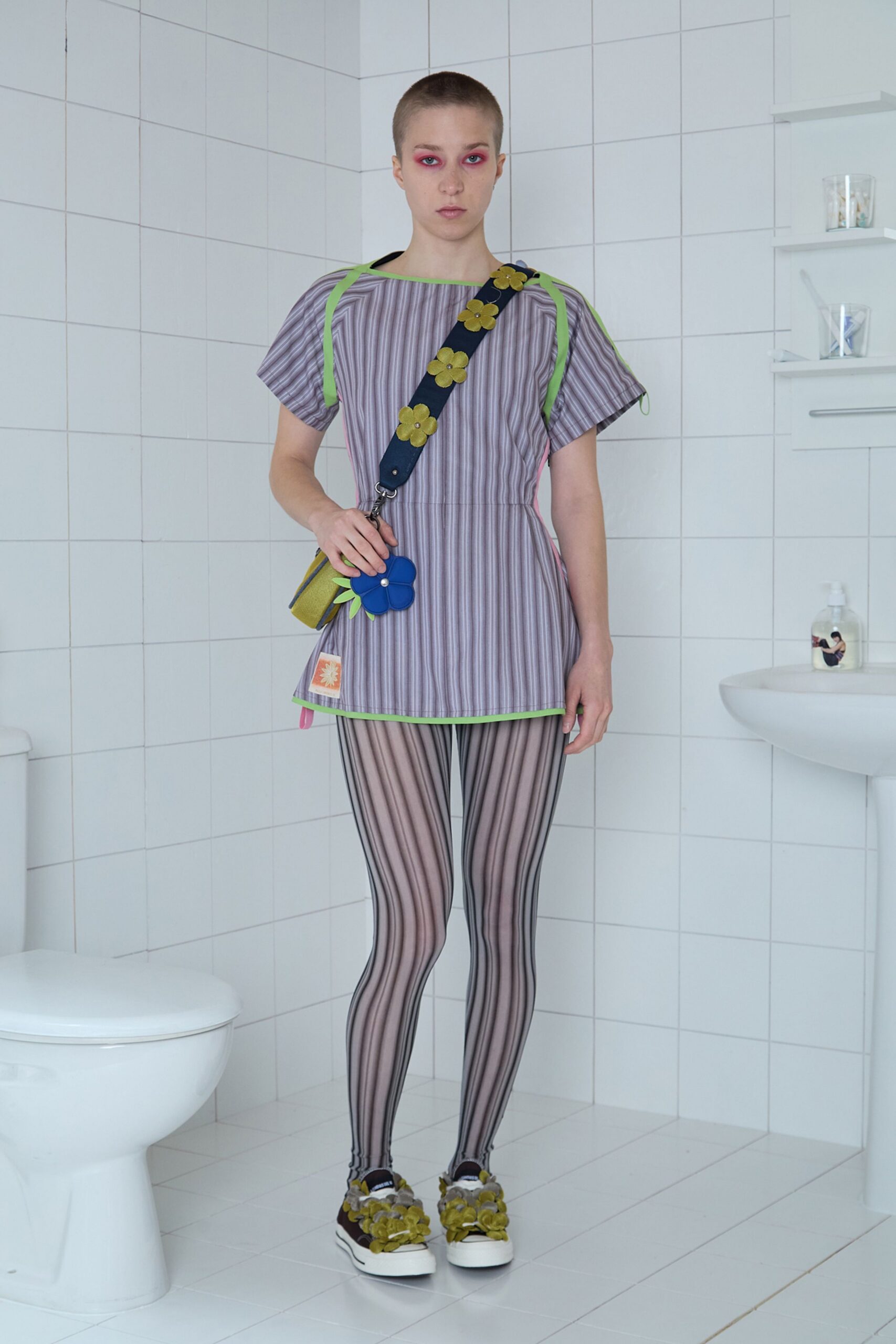 black cotton fitted striped leggings