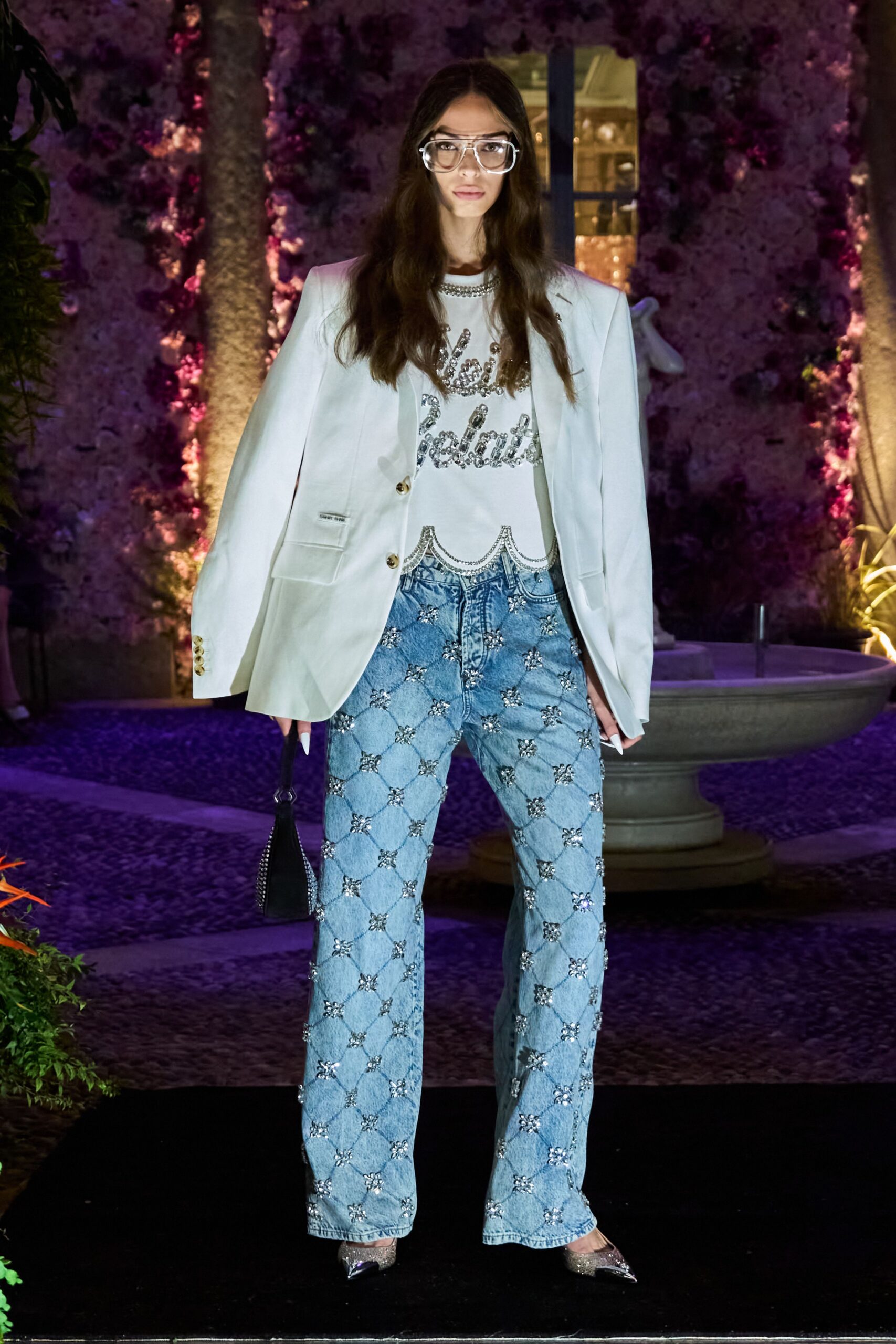 white cotton long-sleeve collared structured buttoned blazer