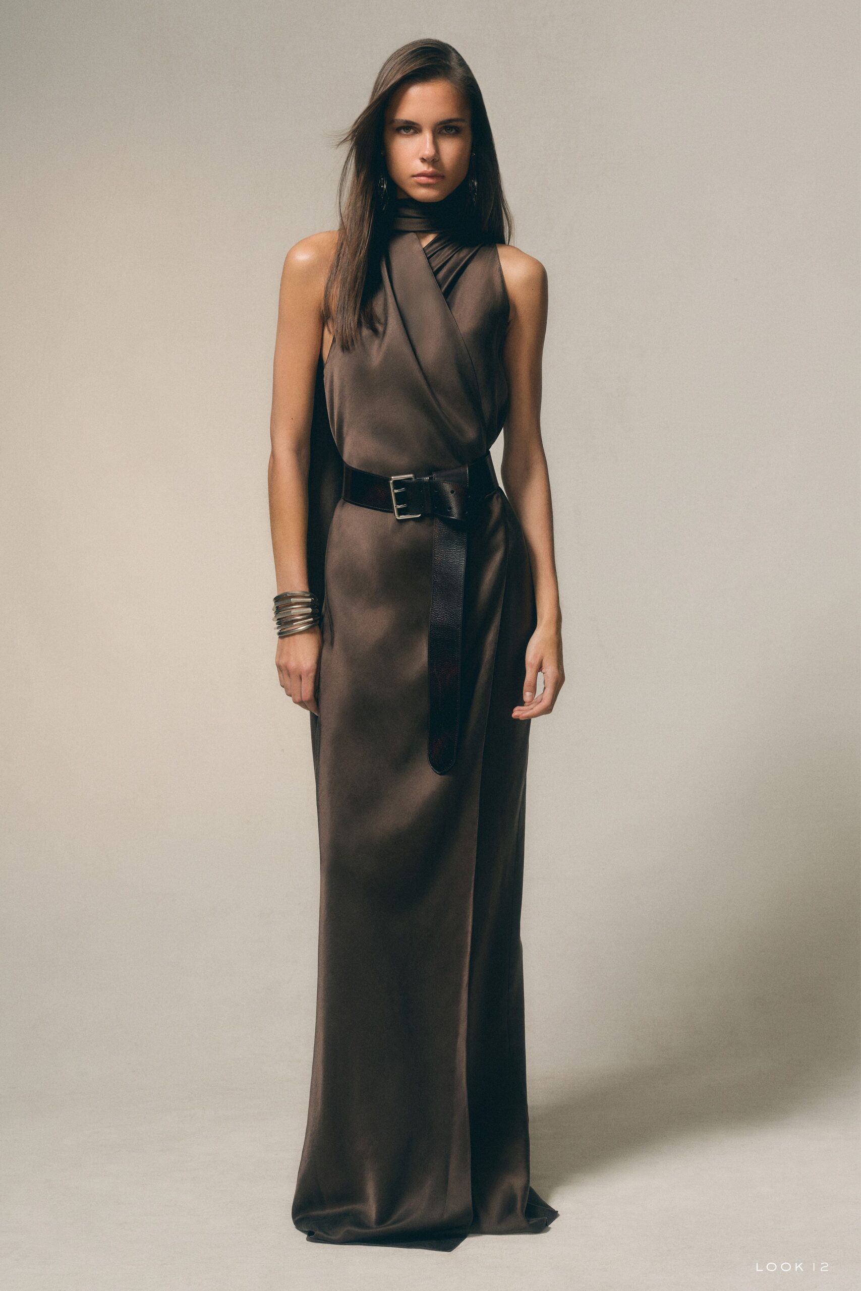 brown silk fitted gown