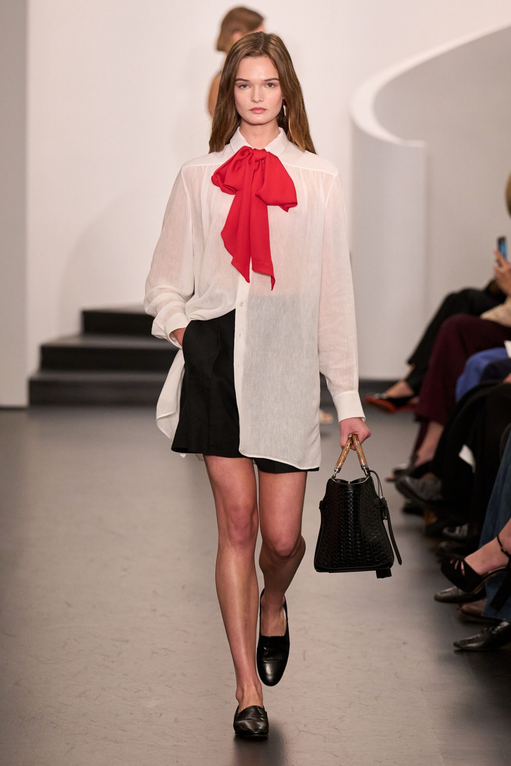 white cotton long-sleeve collared relaxed buttoned pleated shirt-dress