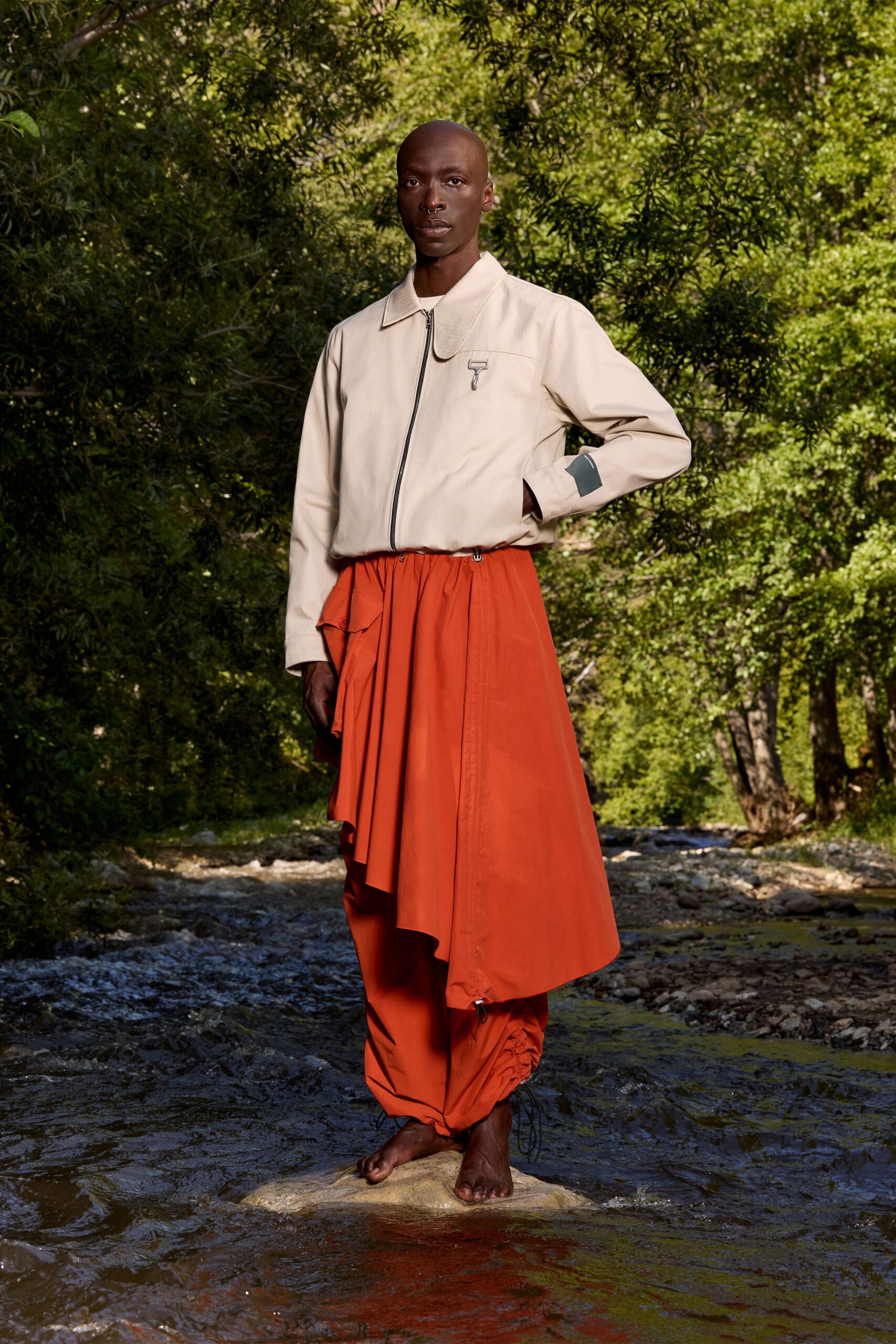 orange cotton fitted layered skirt