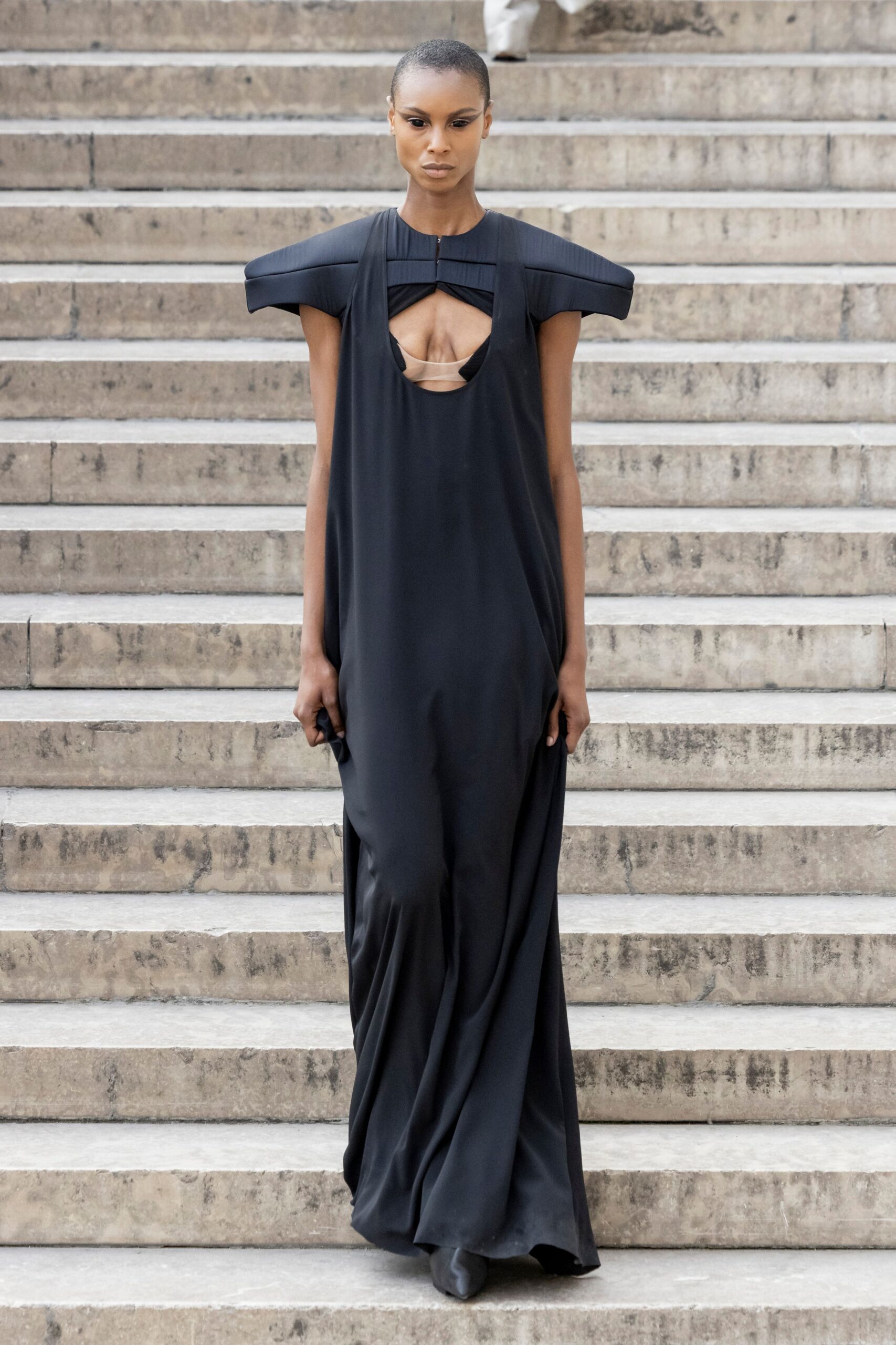 black silk sleeveless gown