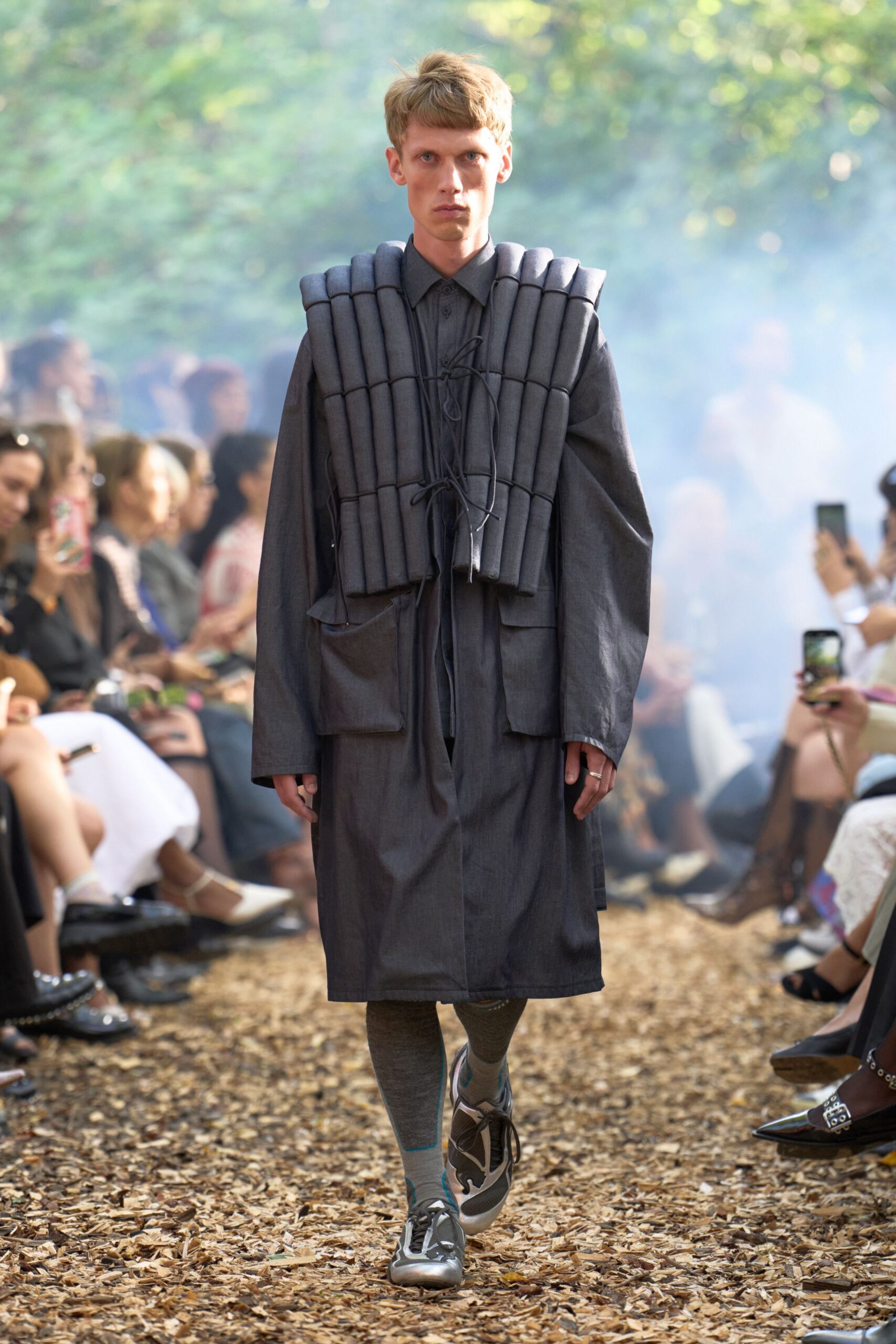 gray coat with layered vest