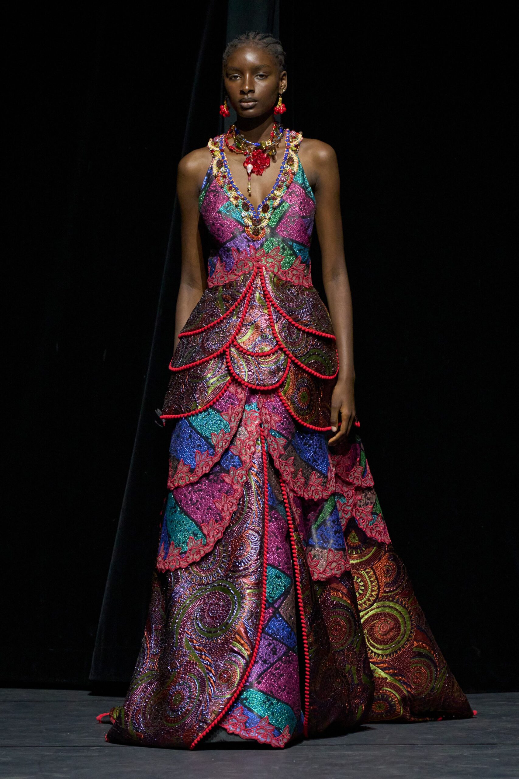 multi-colored embroidered maxi gown