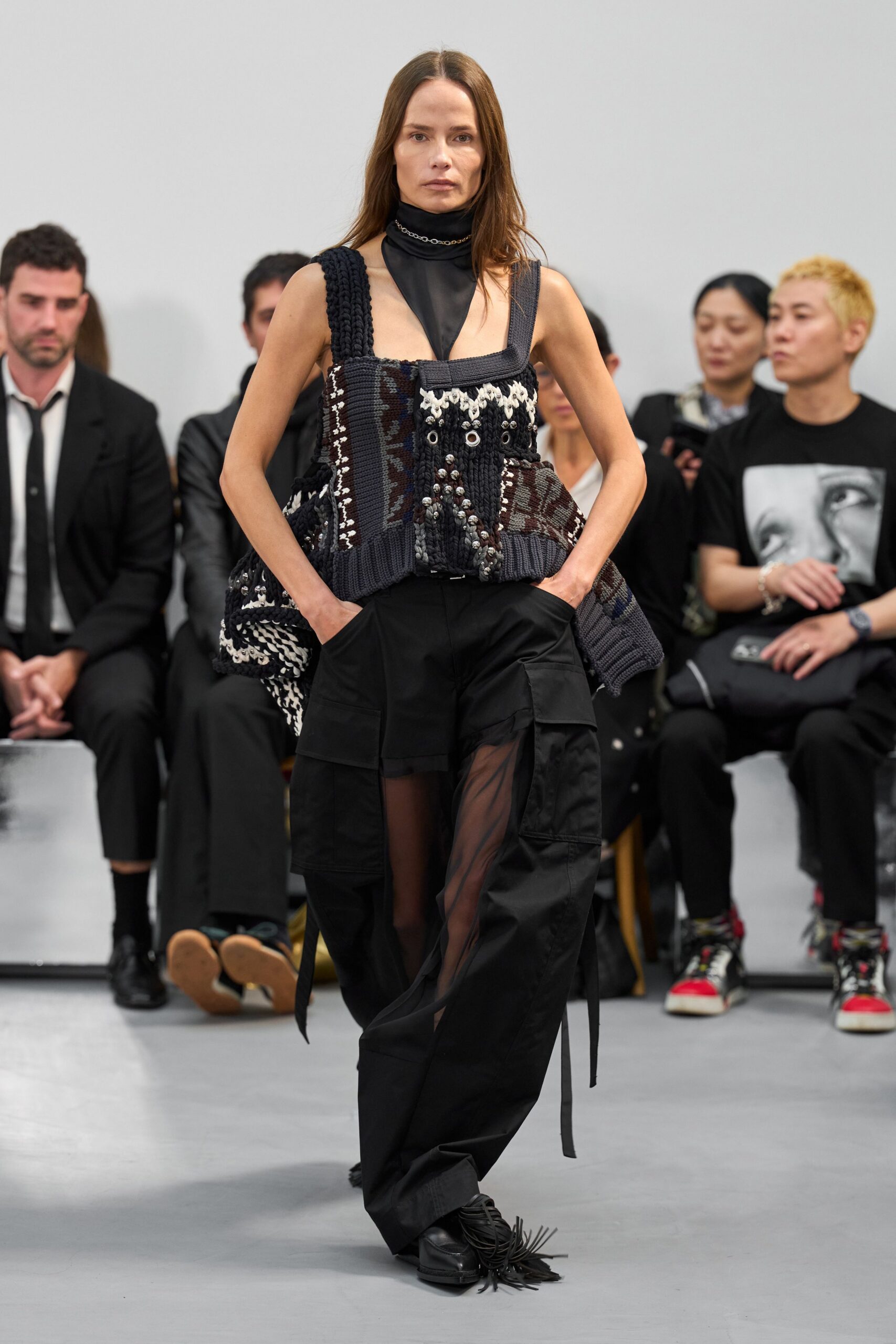 black cotton sleeveless v-neck fitted embroidered layered top