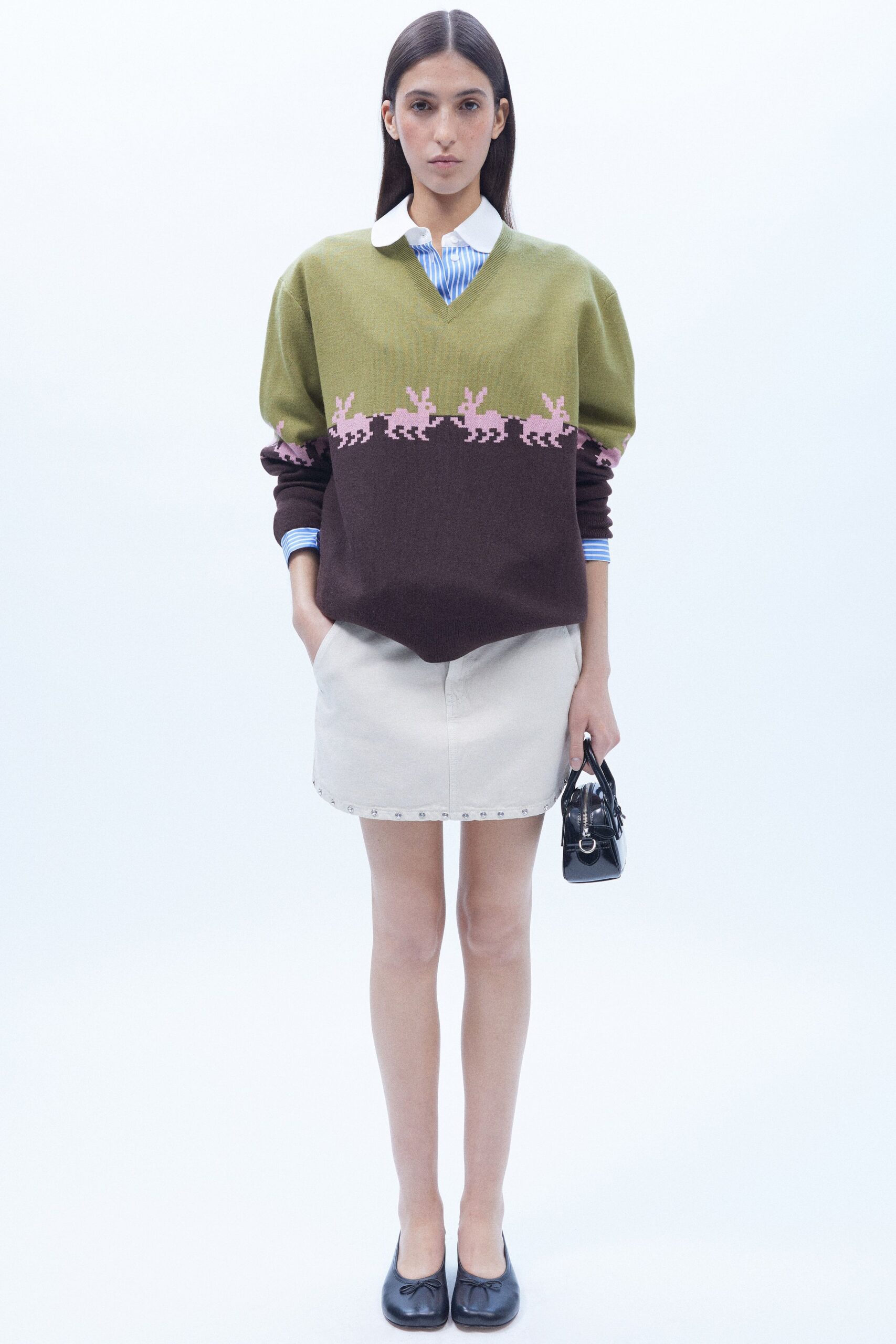 beige cotton fitted straight-leg short skirt