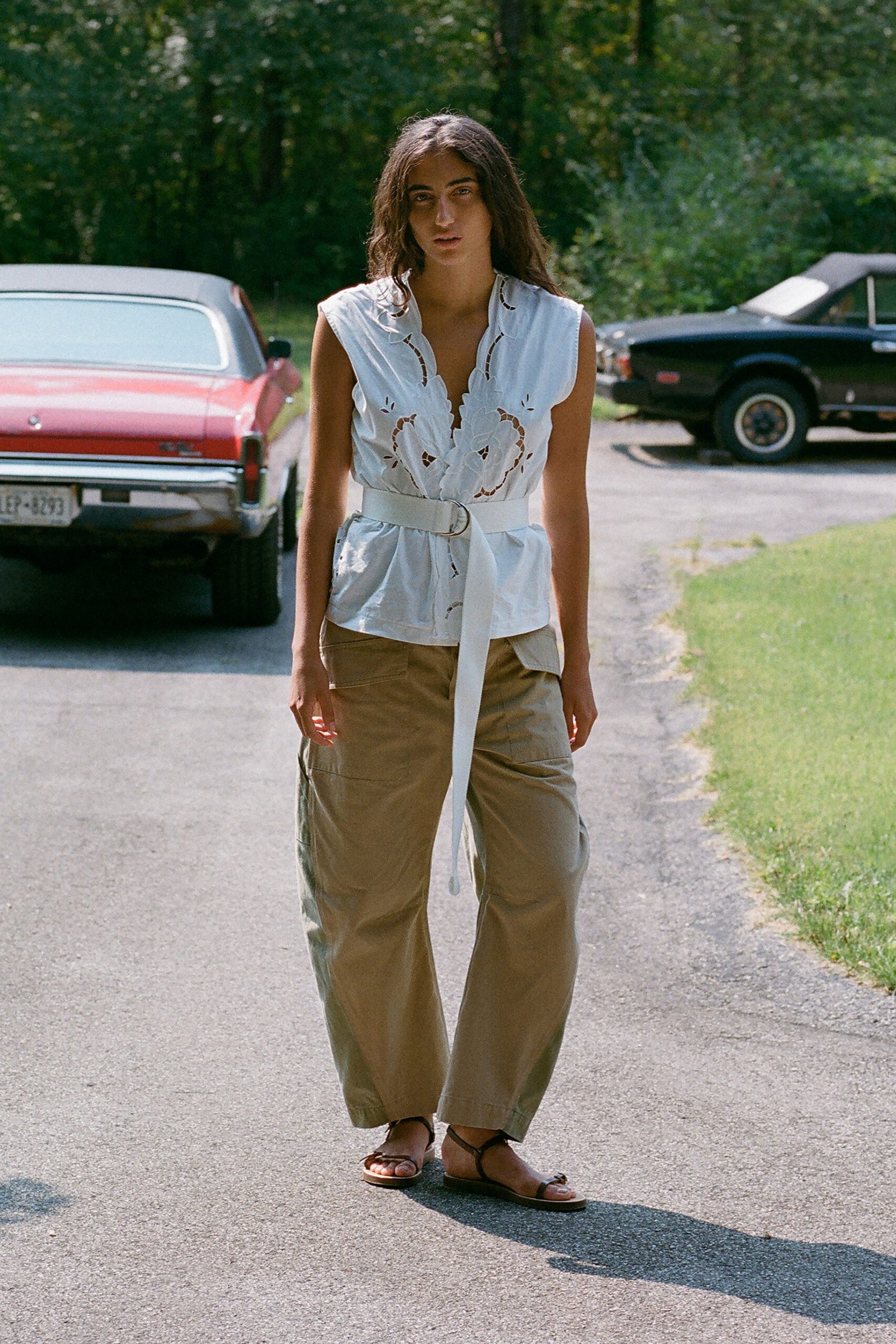 beige cotton relaxed cargo pants