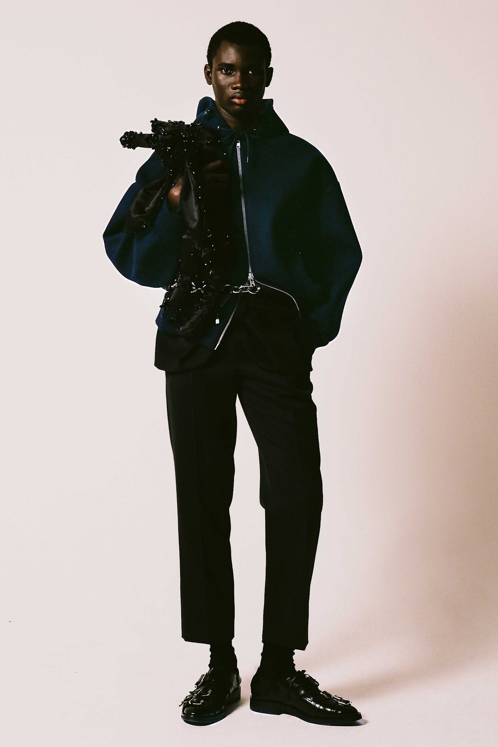 blue cotton long-sleeve hooded oversized hoodie