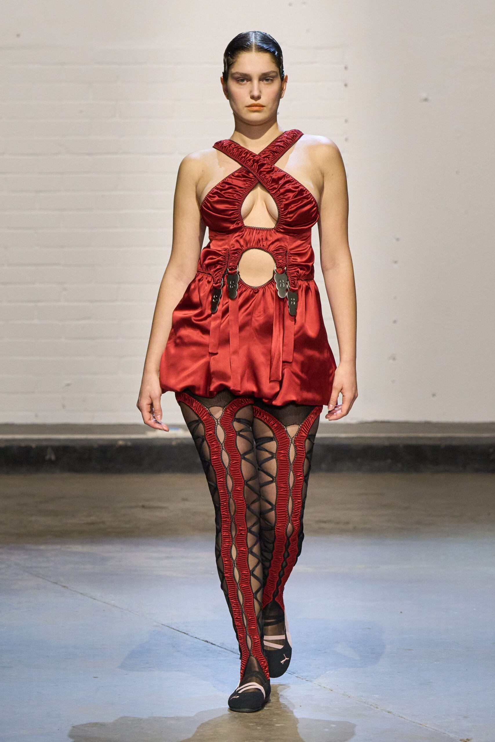 red silk mini dress