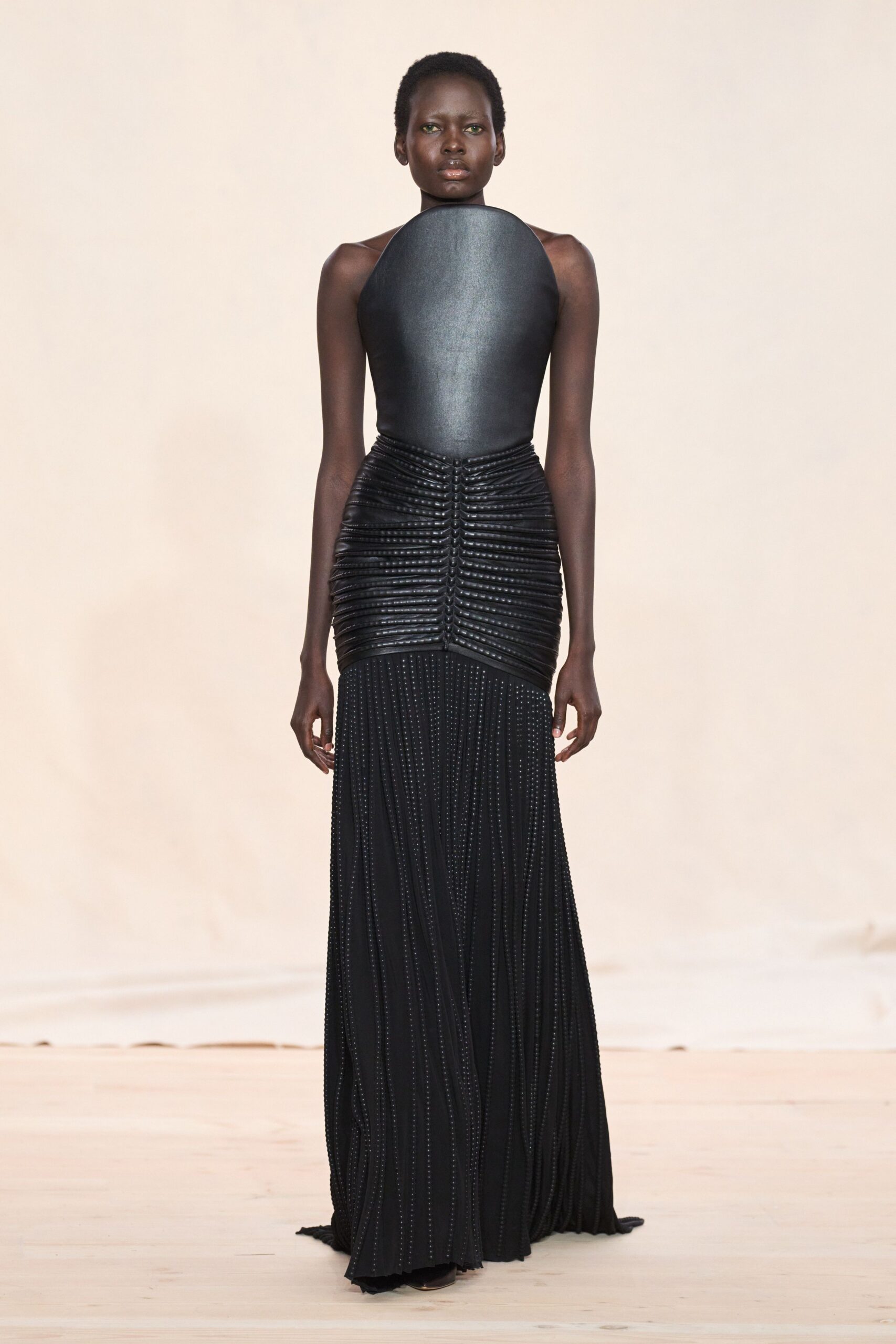 black silk sleeveless gown