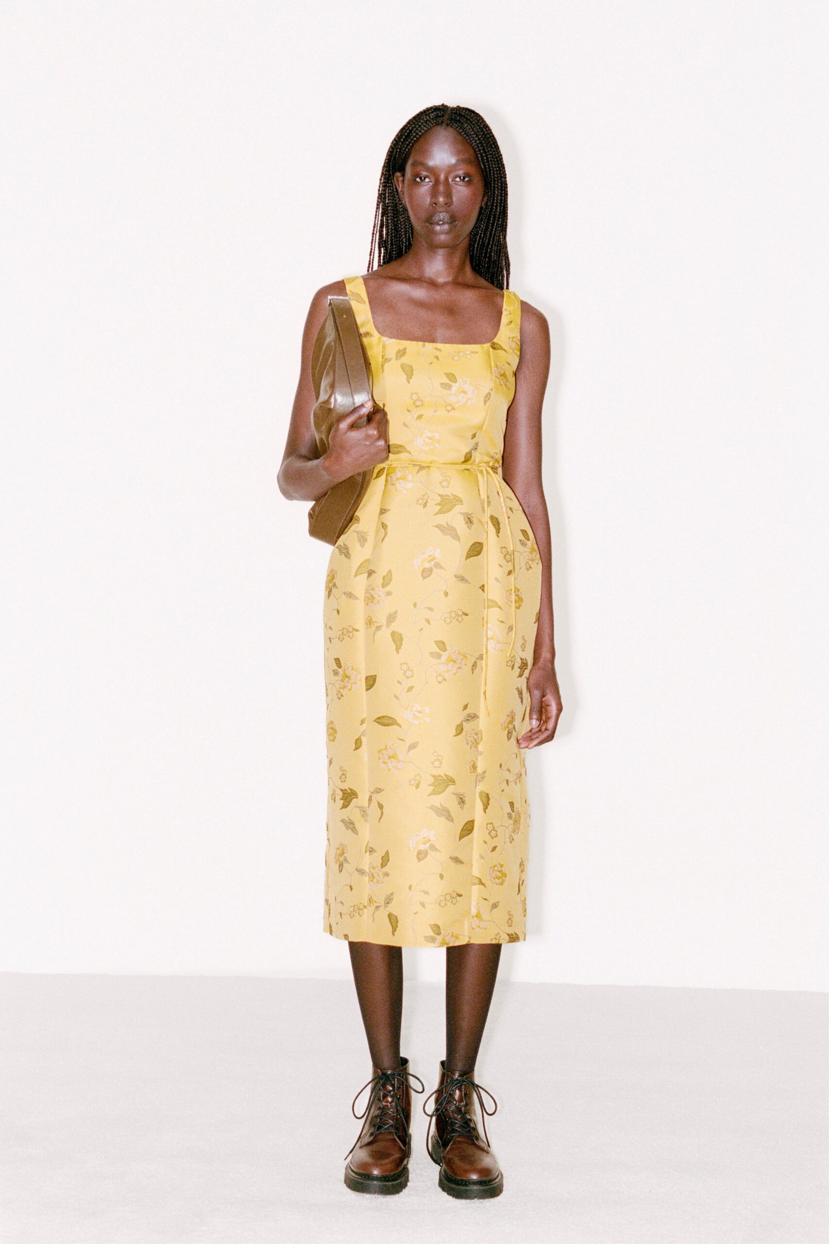 yellow floral midi dress