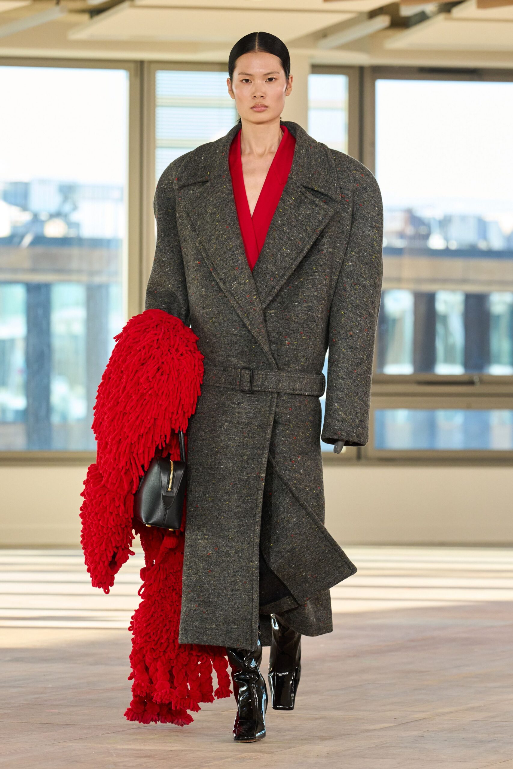 red fringed scarf