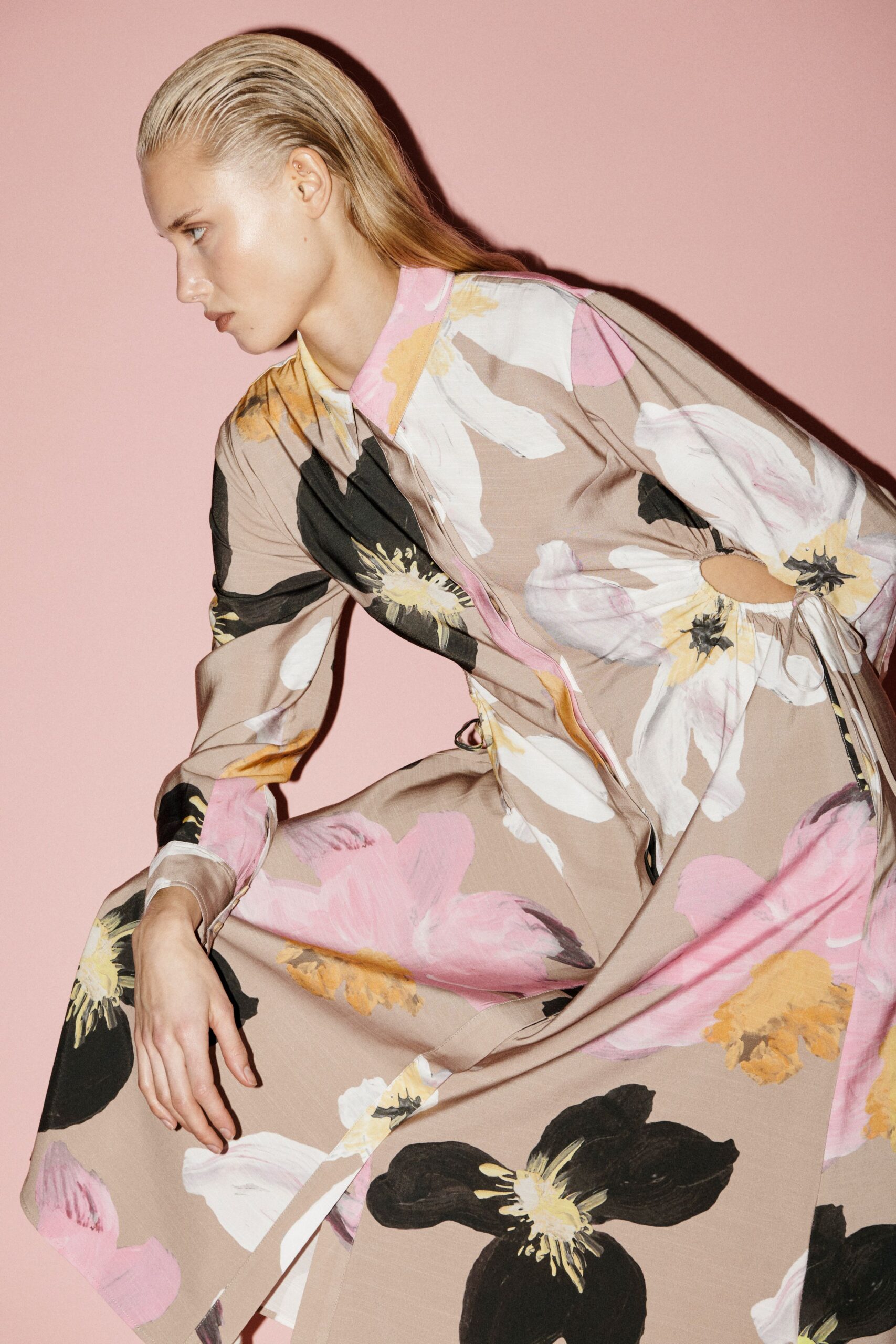 floral beige midi dress