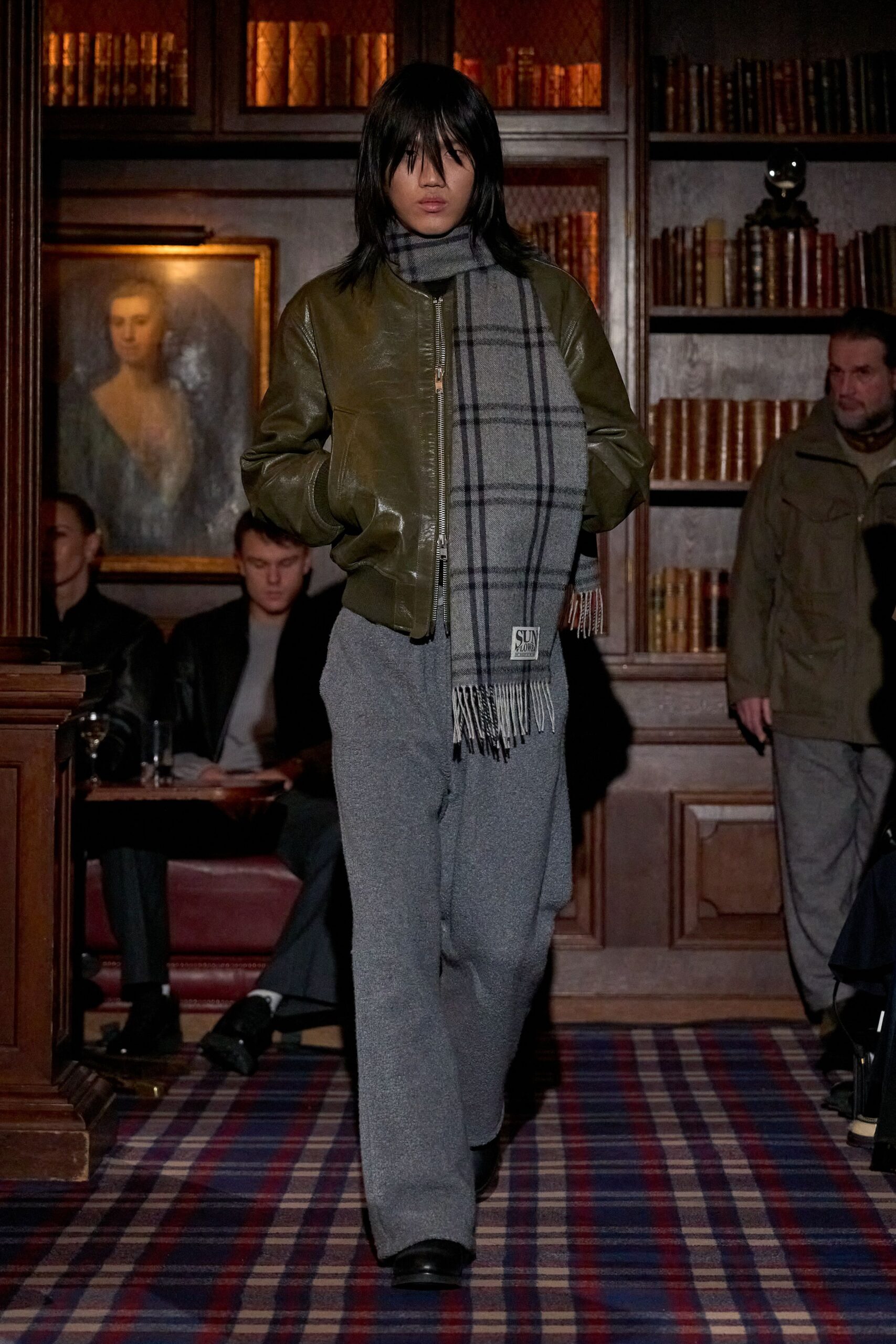 green leather long-sleeve relaxed jacket