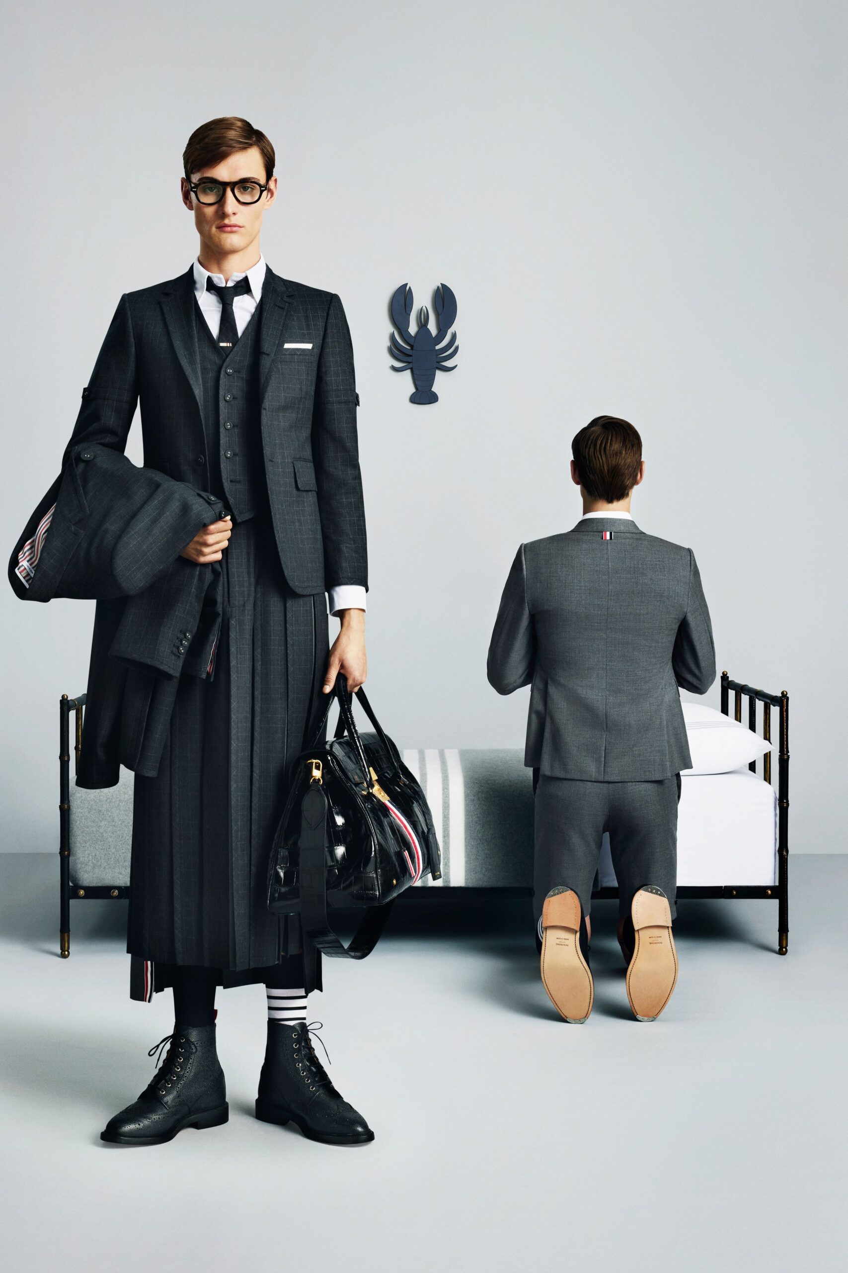 gray tailored suit with black shoes