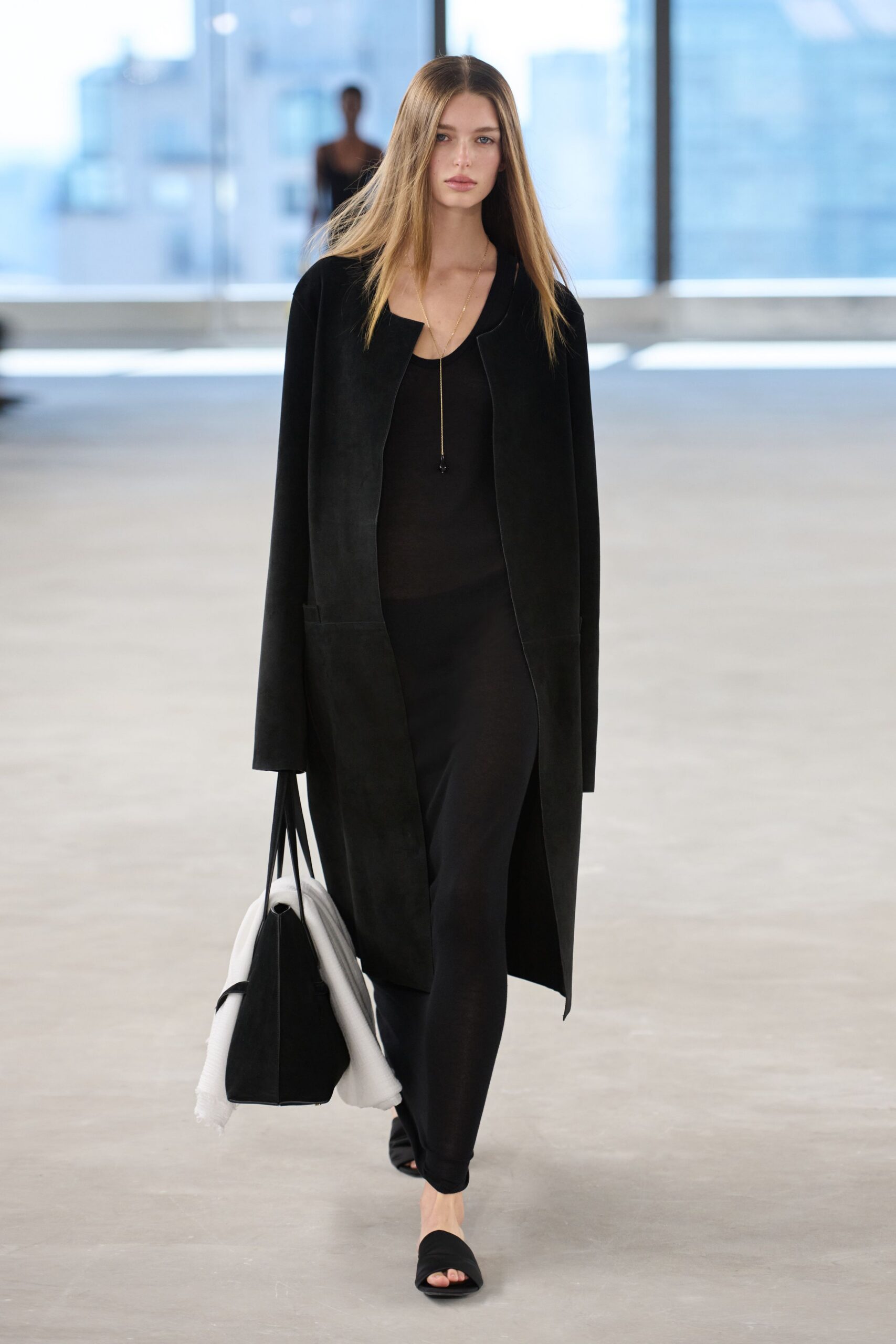 black suede long-sleeve collared relaxed coat