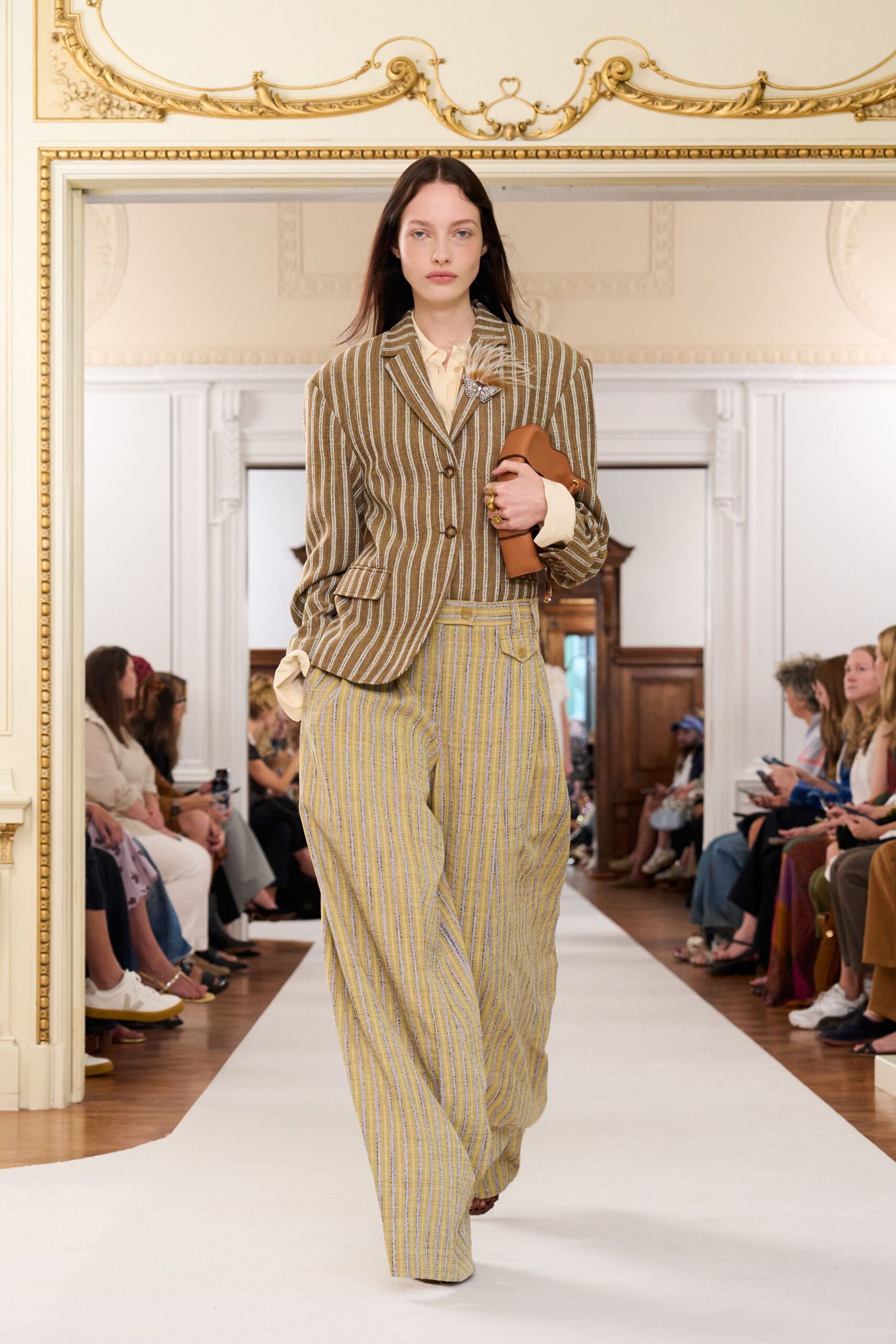 beige striped blazer and pants