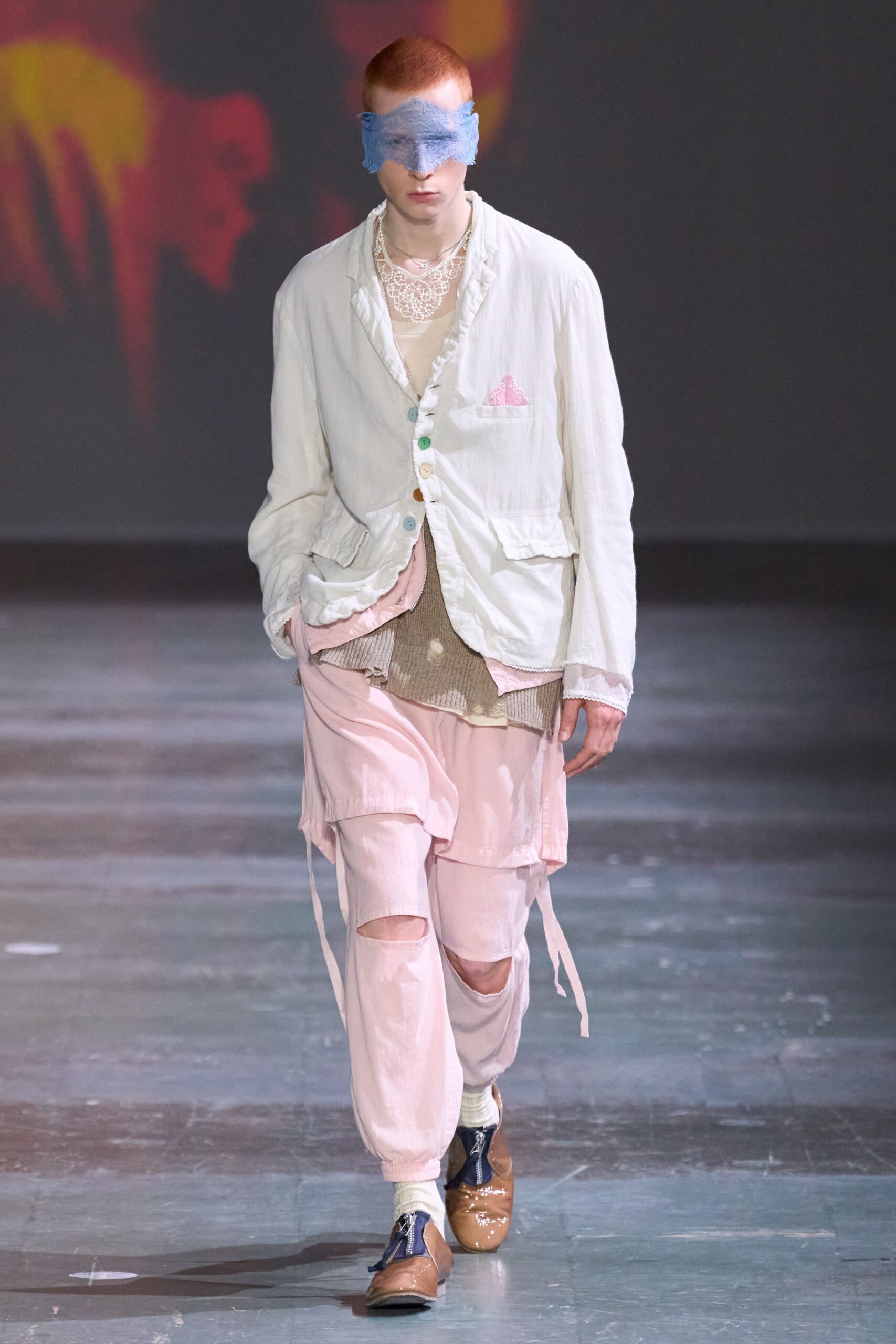 pink cotton relaxed distressed pants