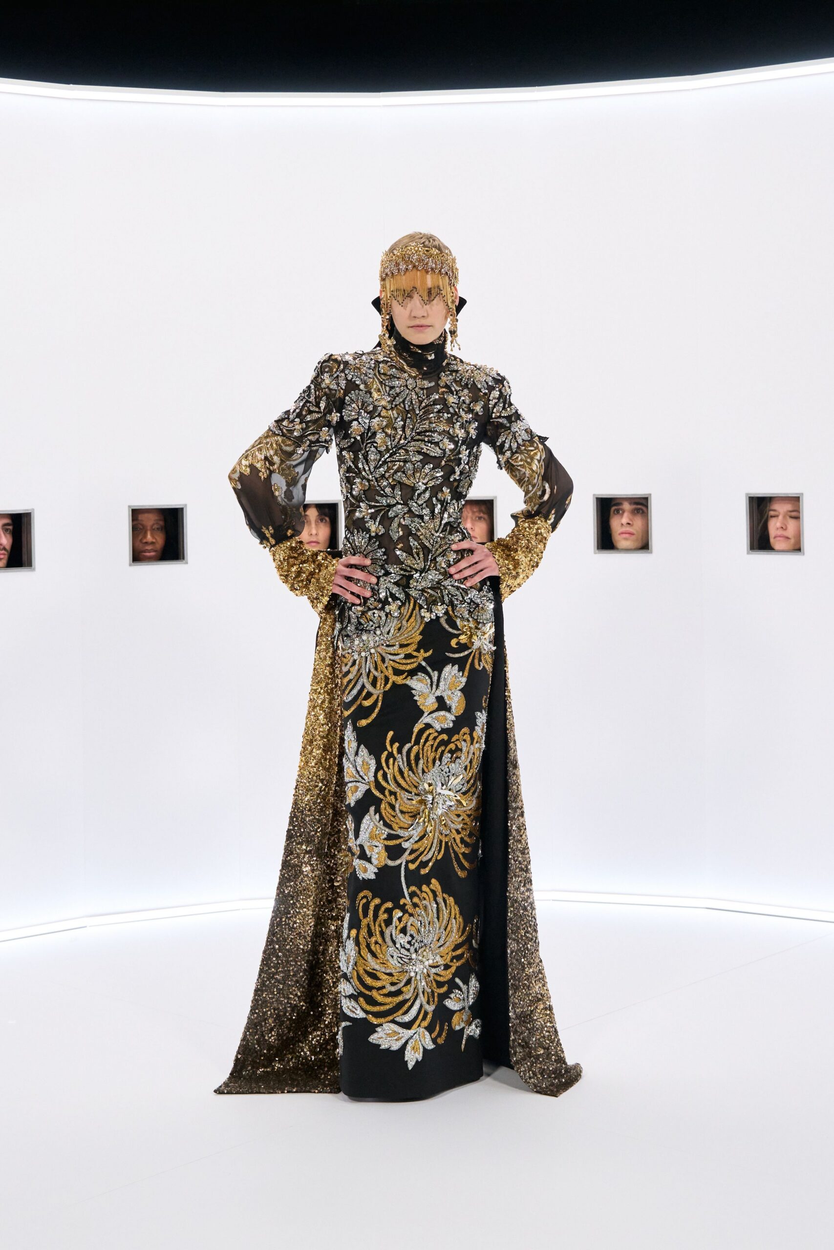 black and gold sequined gown