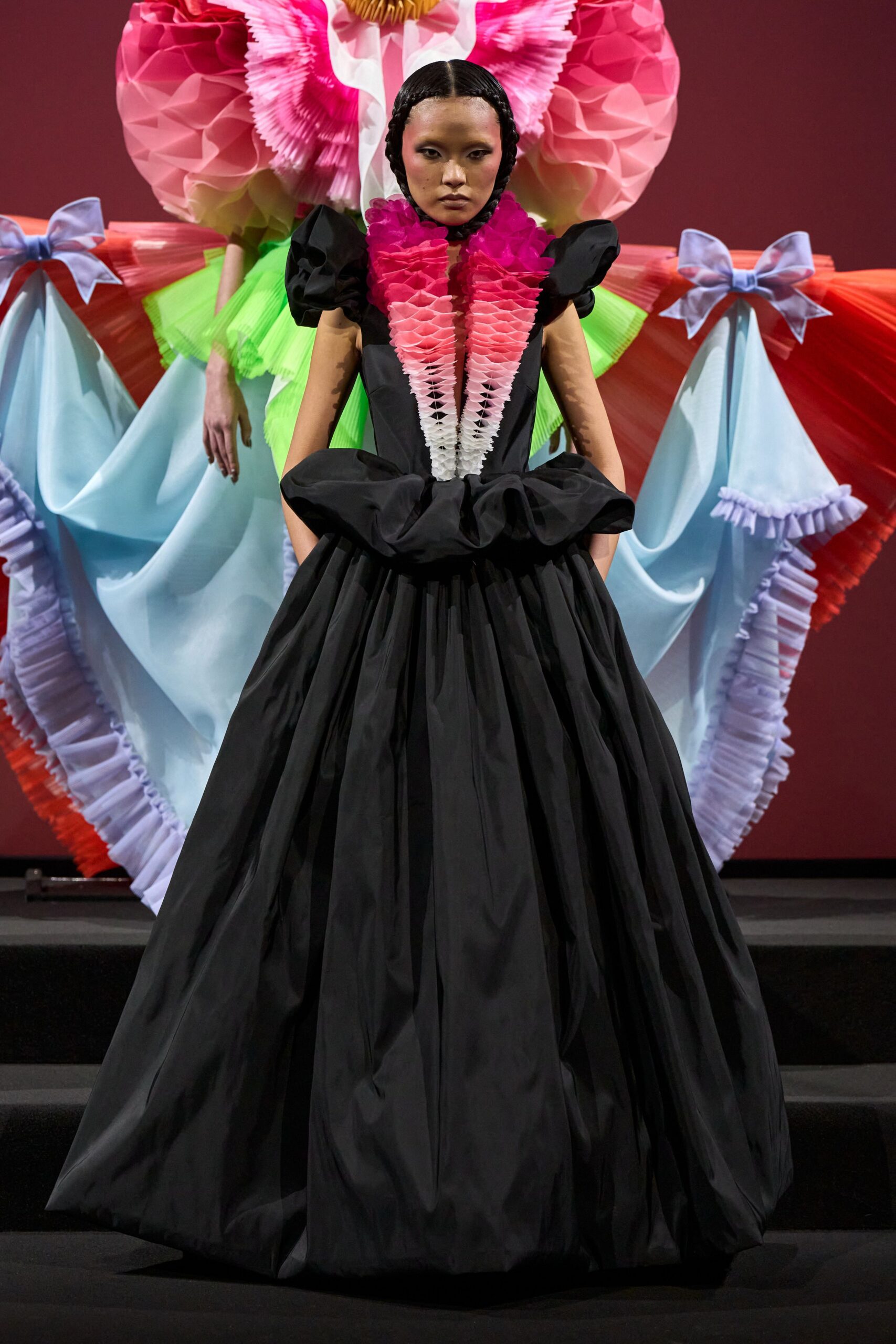 black silk pleated gown